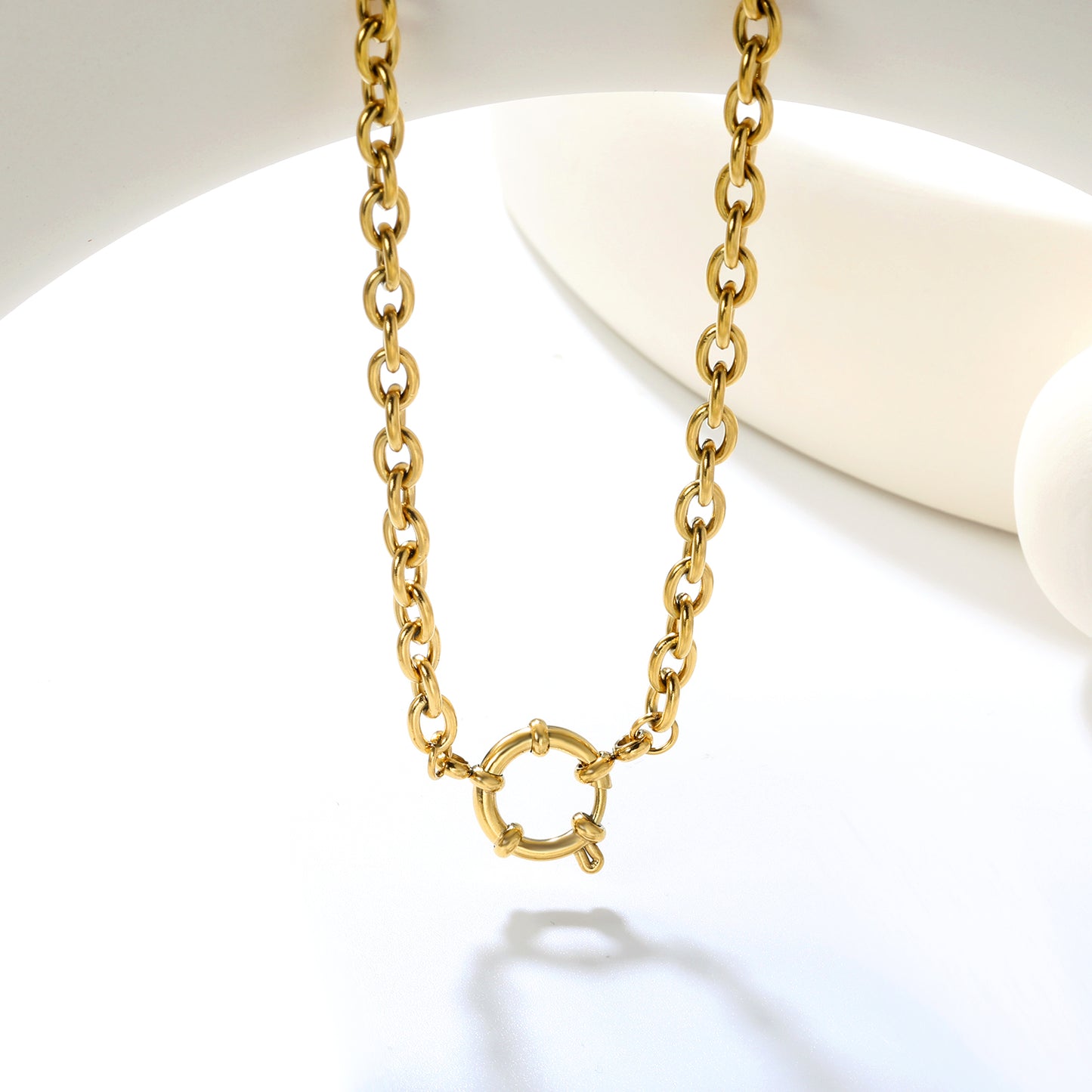 ✨ Wholesale Gold Stainless Steel Necklace Set - 5x7mm O-Link Chain & 4x12mm Long Flat Cross Chain (40cm)