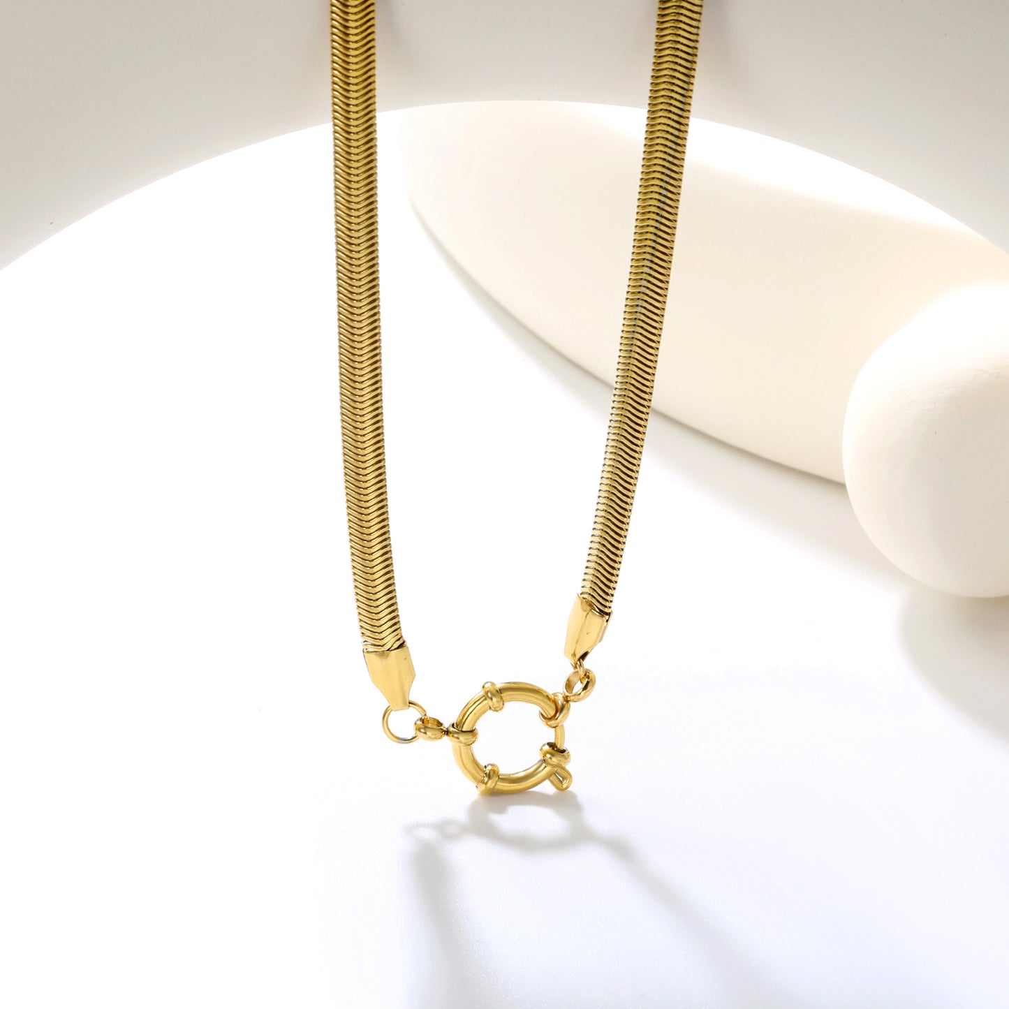 ✨ Wholesale Gold Stainless Steel Necklace Set - 5mm Flat Snake Chain (43cm) & 4mm Cable Chain (40cm) w/ 14.1mm-14.6mm Clasps