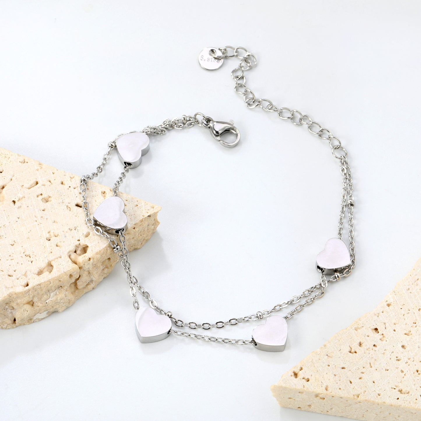 18+5cm Sweet Double Layer Heart Beads Bracelets for Women Wedding's Day Gift