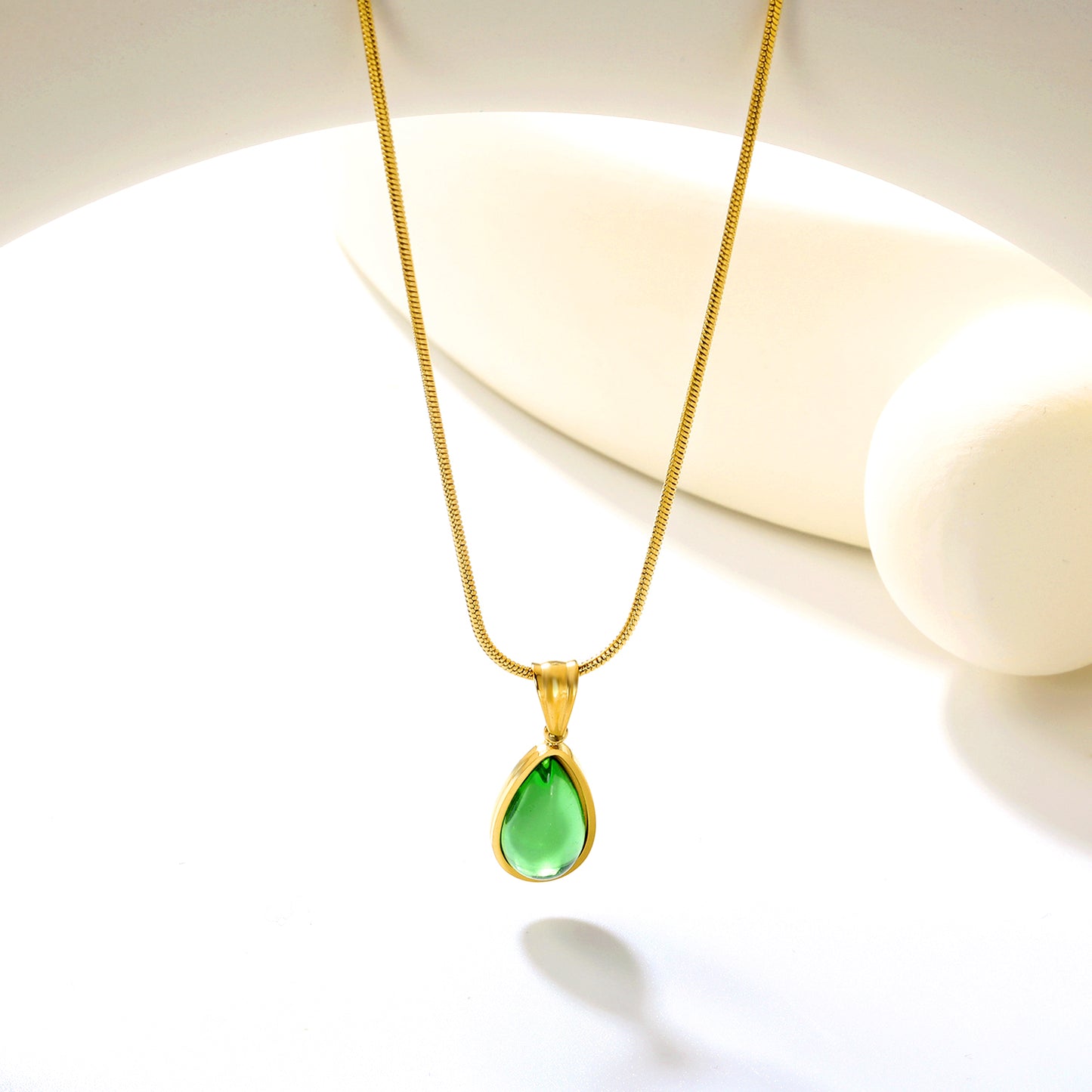 ✨ Wholesale Blue & Green Teardrop Necklace Set - 10.4x20.6mm & 10.2x18.6mm Crystal Pendants | 1.2mm Snake Chains 40+5cm (6.3g)