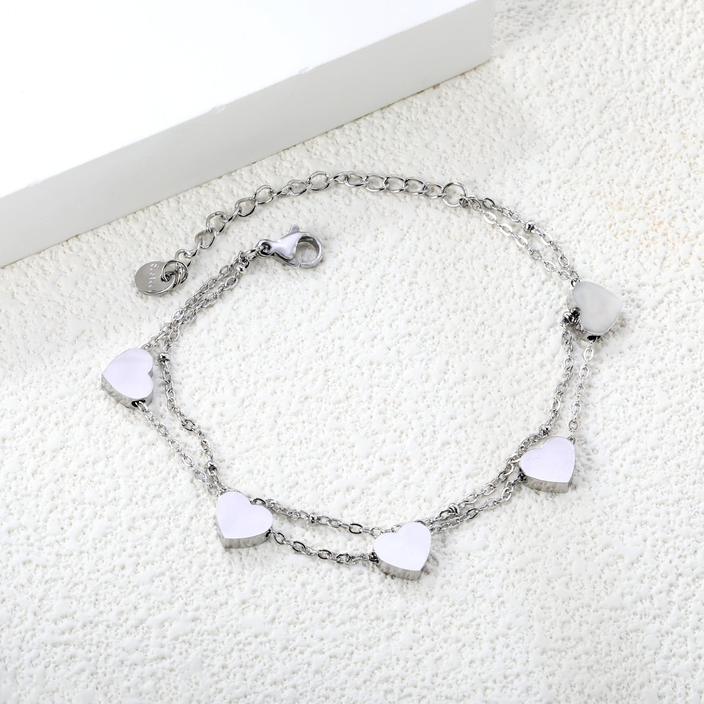 18+5cm Sweet Double Layer Heart Beads Bracelets for Women Wedding's Day Gift