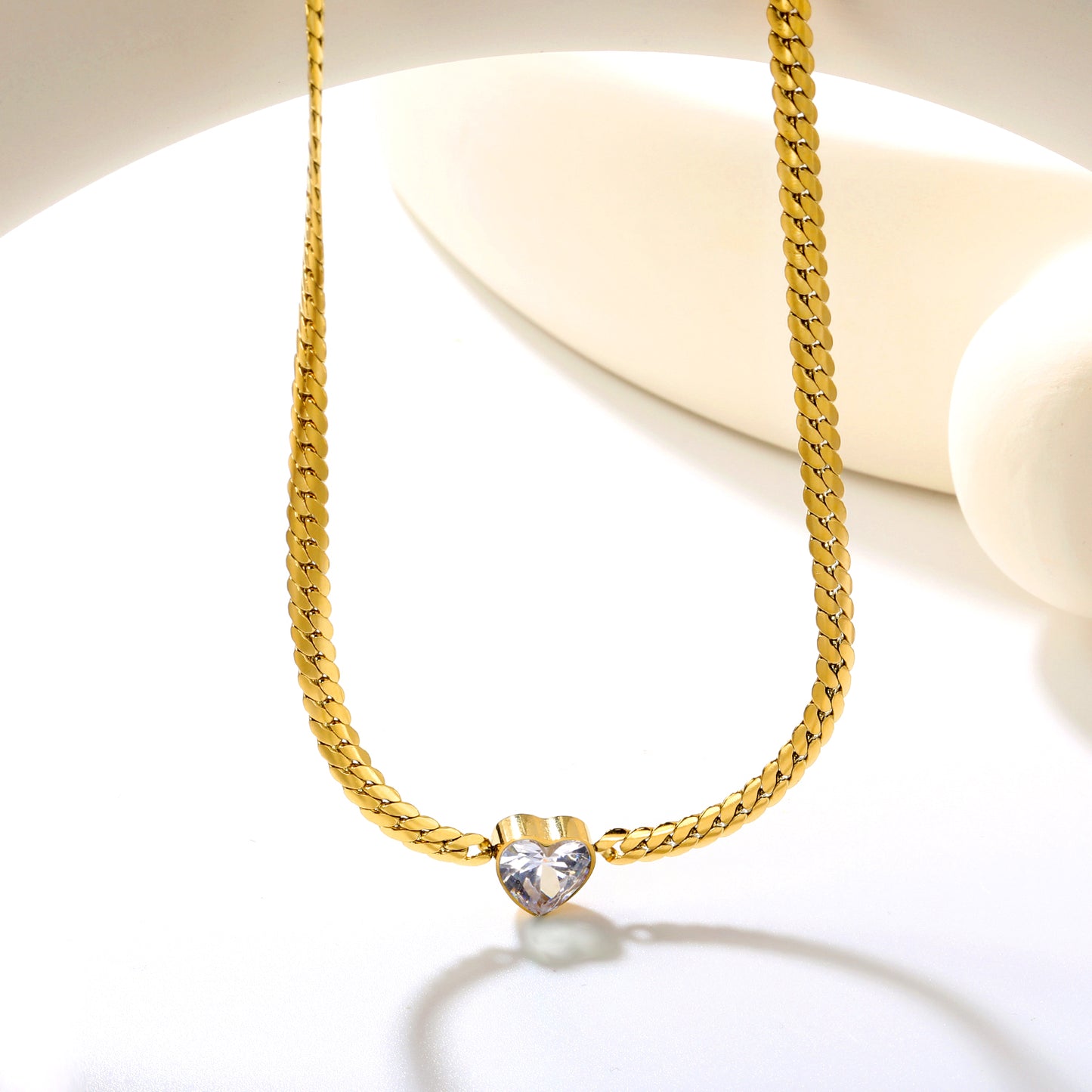 ✨ Wholesale Gold Love Necklace Set - 12.2mm White Zircon & 9.5mm Green Zircon Heart Pendants | 4mm Dragon Chains 40+5cm (11.2g)