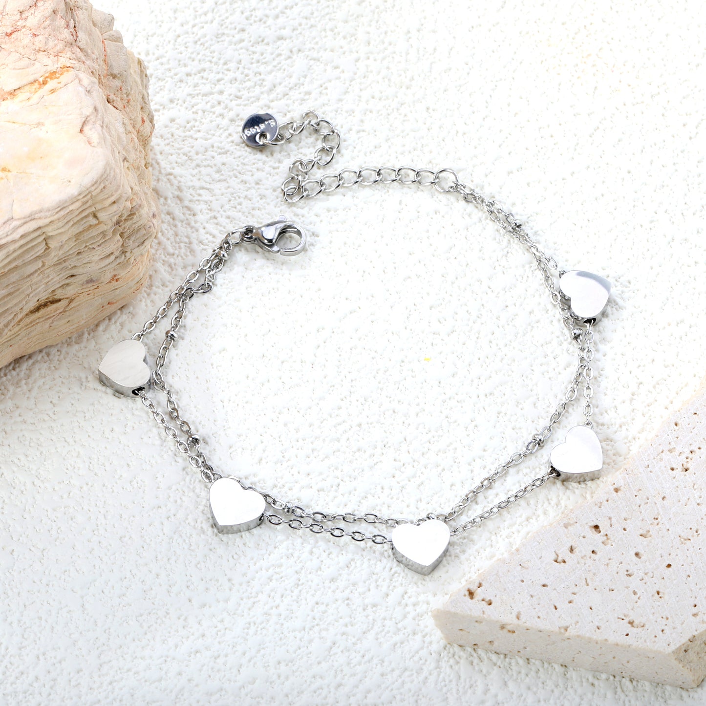 18+5cm Sweet Double Layer Heart Beads Bracelets for Women Wedding's Day Gift