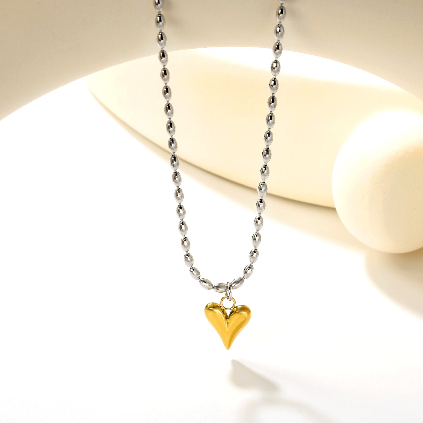 ✨ Minimalist Heart Necklace Wholesale 11.9x14.1mm Pendant | Adjustable Bead Chain | Hypoallergenic Steel Jewelry