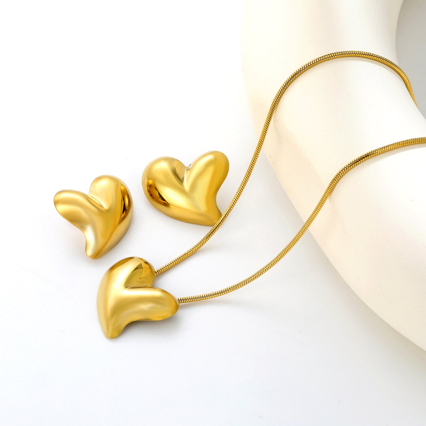 ✨ Jumbo Heart Jewelry Set (27x27.3mm) Wholesale Stainless Steel Earrings + Pendant | Heavy 1.6mm Chain 43+5cm | 3 Color Options