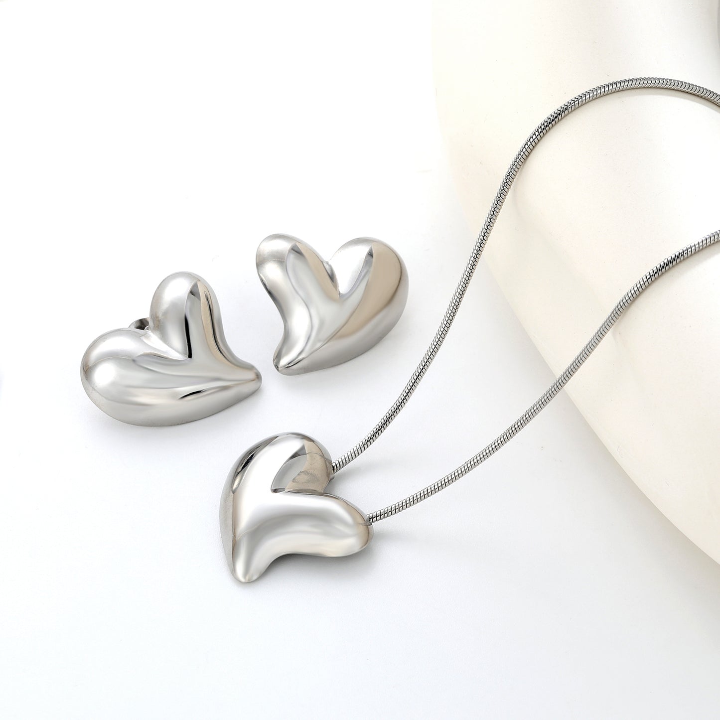 ✨ Jumbo Heart Jewelry Set (27x27.3mm) Wholesale Stainless Steel Earrings + Pendant | Heavy 1.6mm Chain 43+5cm | 3 Color Options