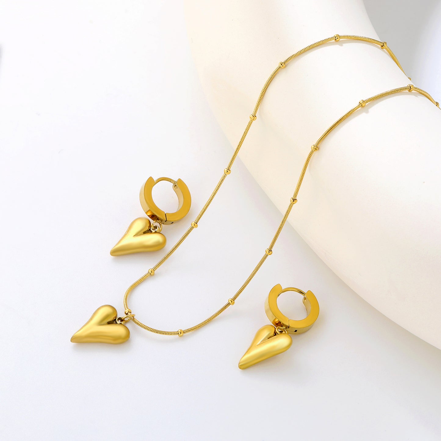 ✨ Wholesale Sharp Point Heart Earrings & Pendant Set 12.1x14.7mm | 42+5cm Snake Chain | Stainless Steel Jewelry Bulk
