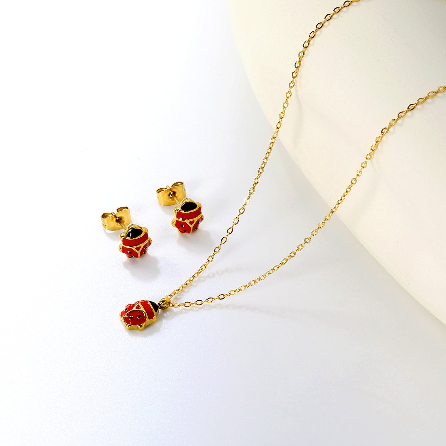 Wholesale Cute Ladybug Set - Stainless Steel Earrings & Pendant Necklace (4g) | Spring-Summer Bulk Collection