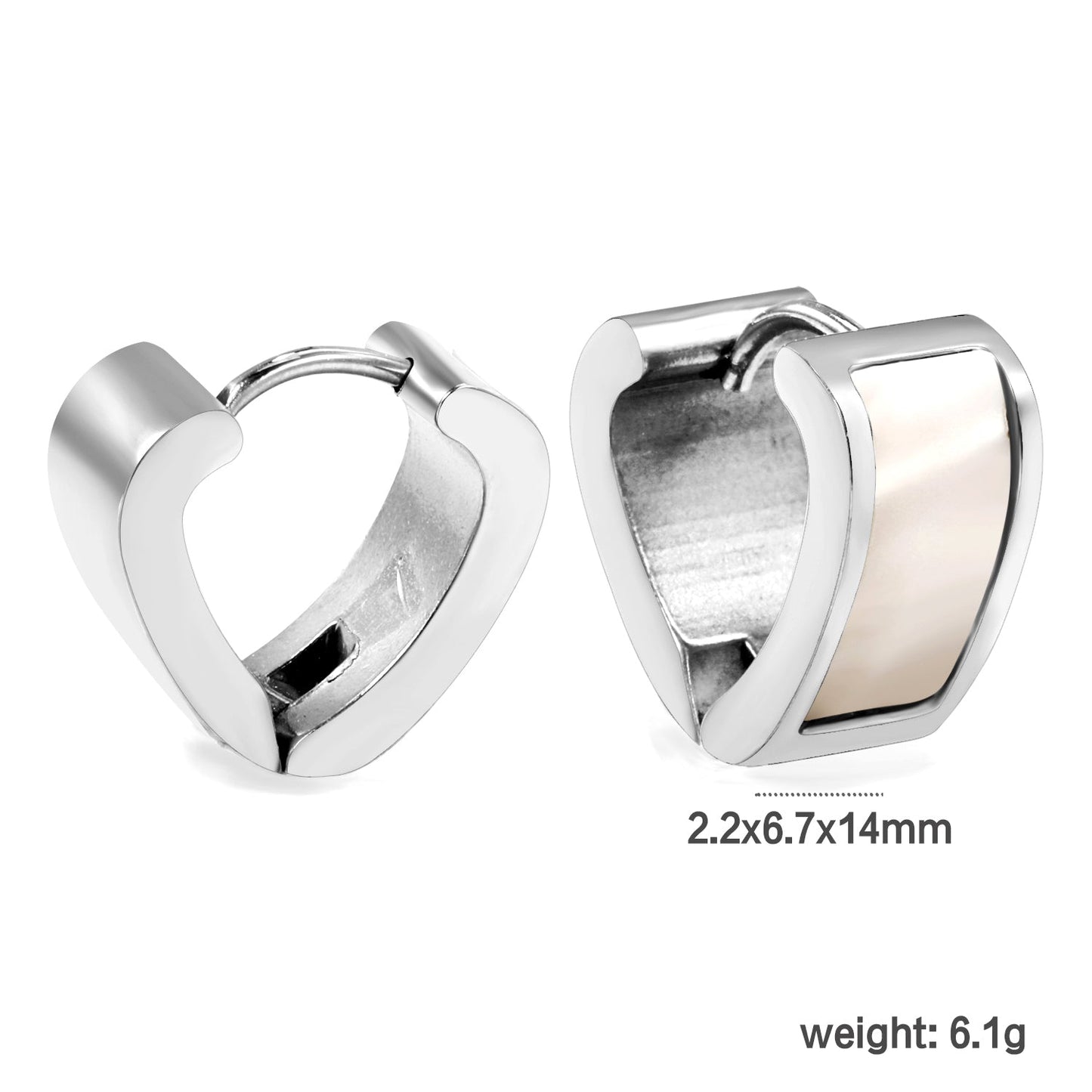 Heart shaped with white shell earrings 2.2*width 6.7*height 14mm steel color & gold color