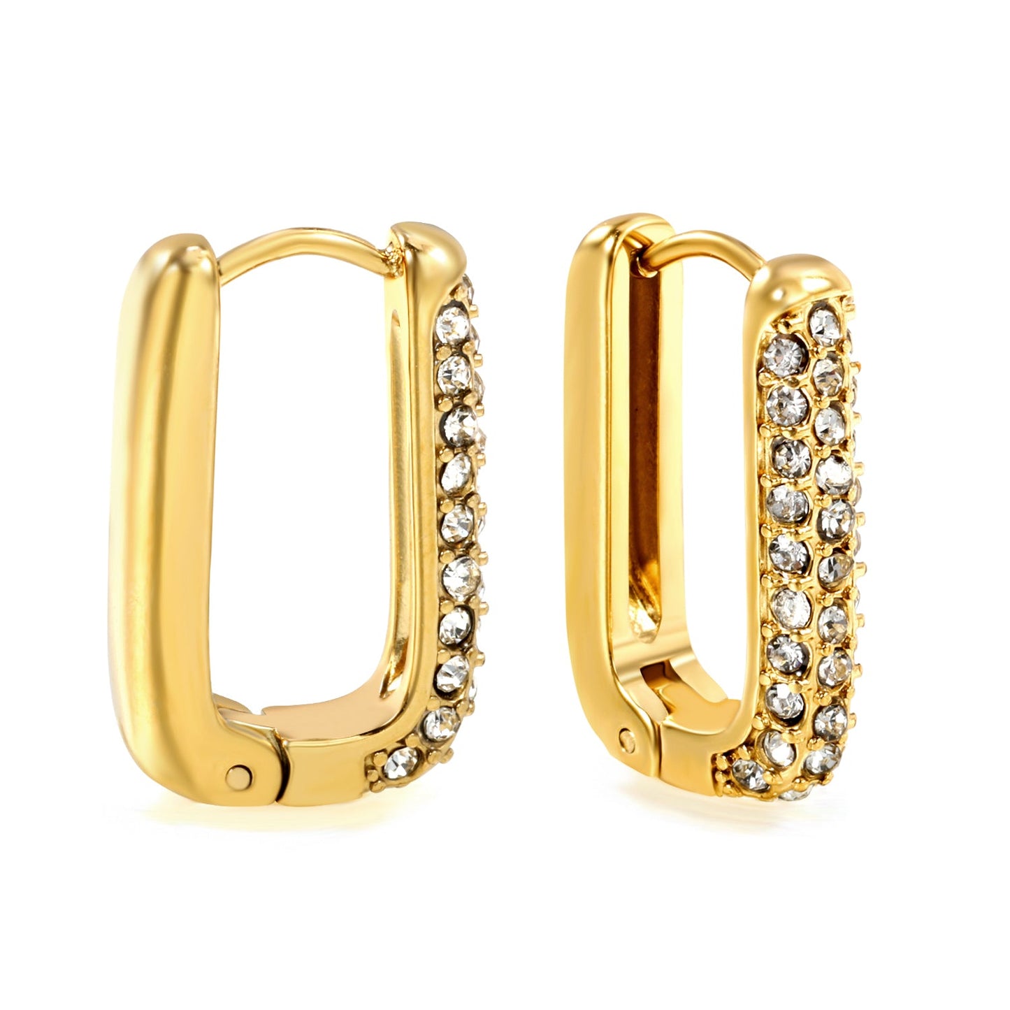 U-shaped earrings with white diamonds 12.7*20mm gold color