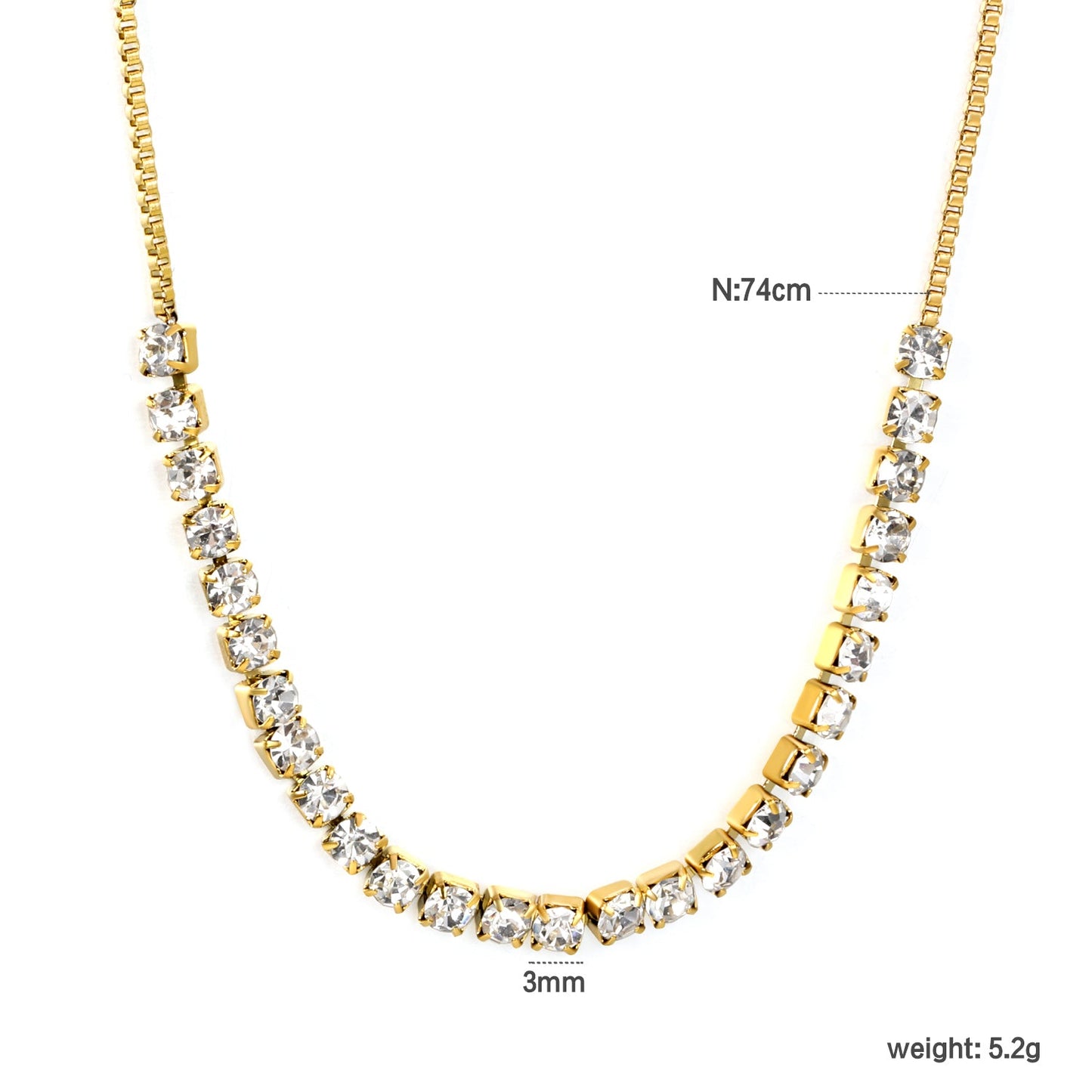 26pcs 3mm round white diamonds bunch necklace 1.2mm*74cm gold color