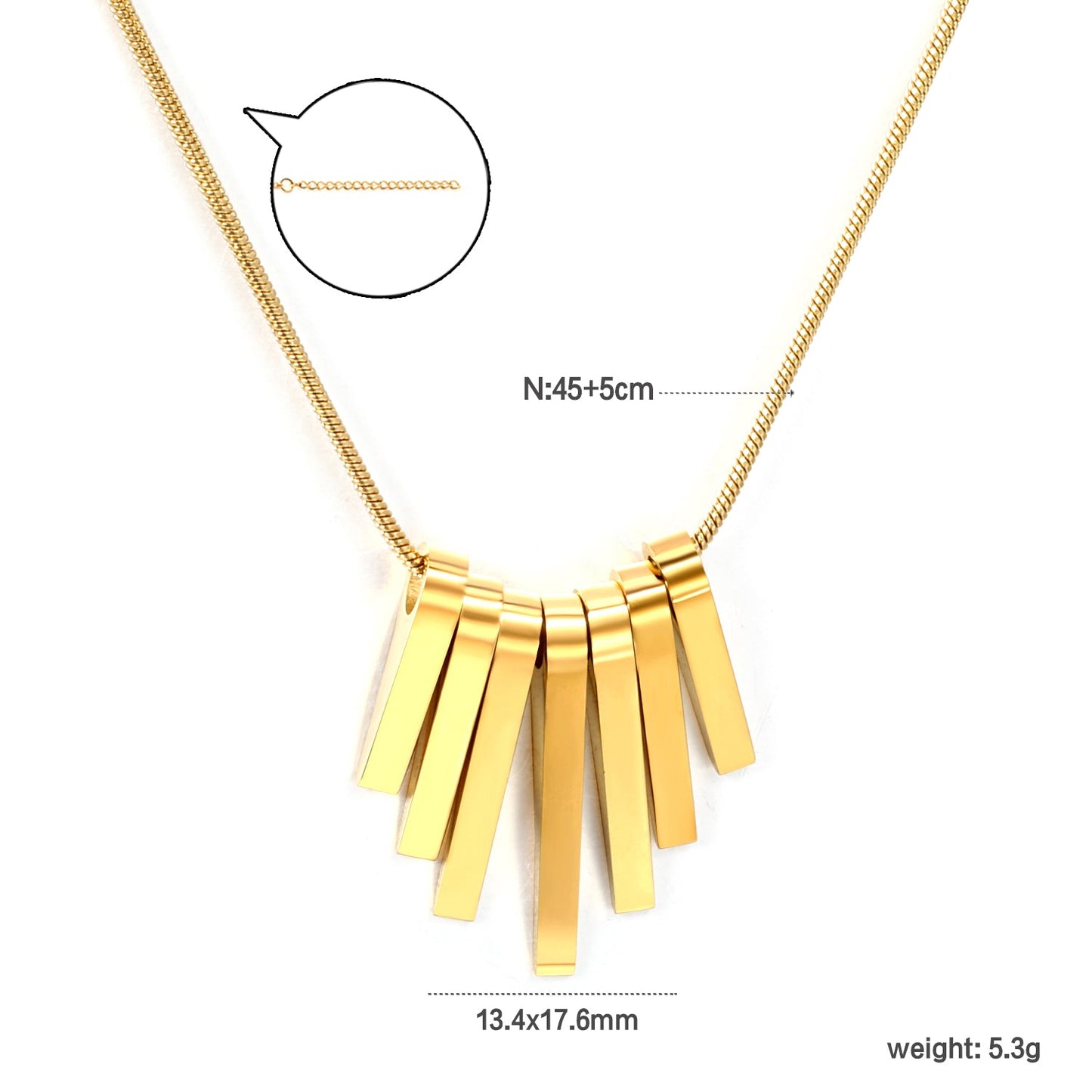 7 long and short vertical bar accessories necklace 40+5cm gold color