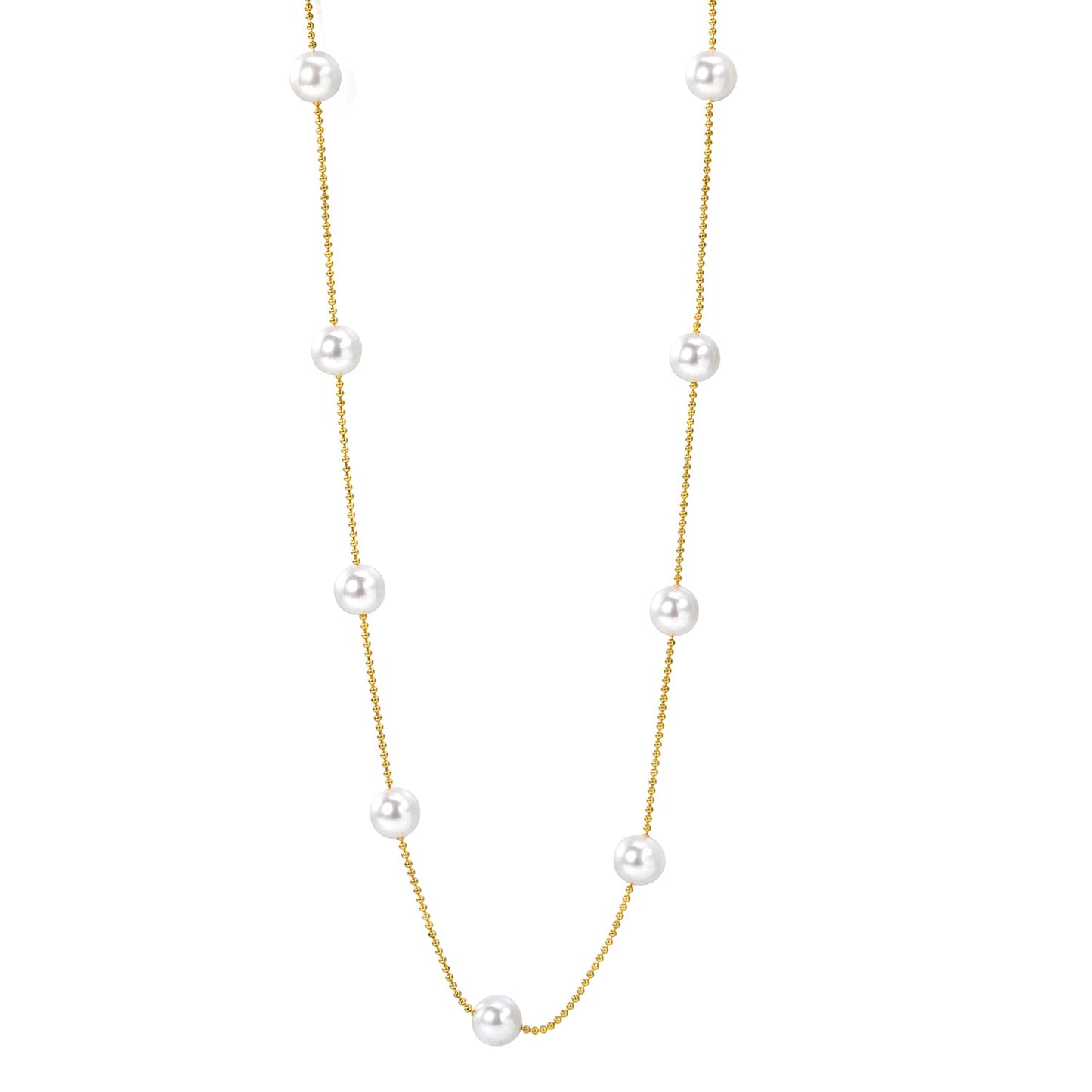 7pcs 8mm white pearl beads necklace 1.2mm*42+5cm gold color