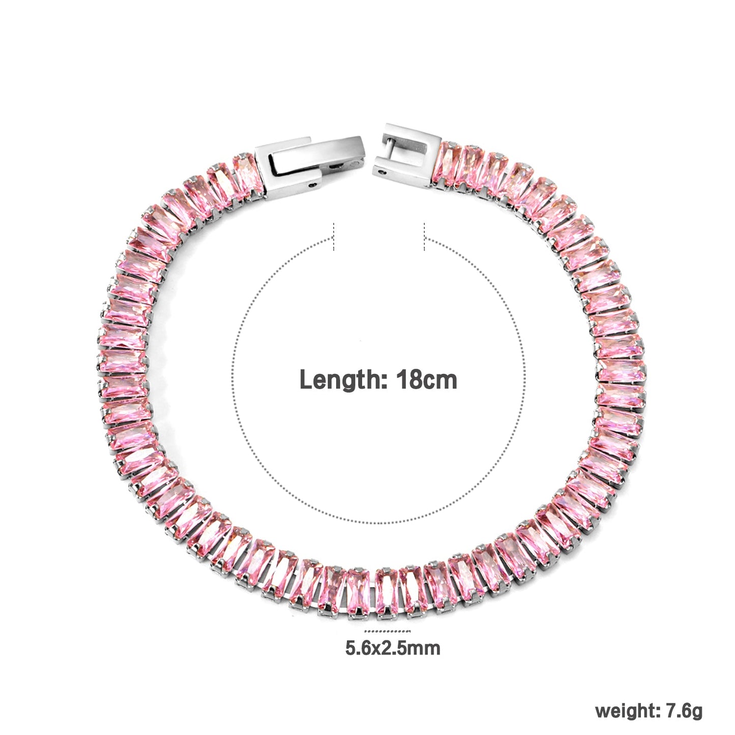 5.6*2.5mm rectangle white/black/purple/blue/pink diamonds clasp bracelet 18cm steel & gold color