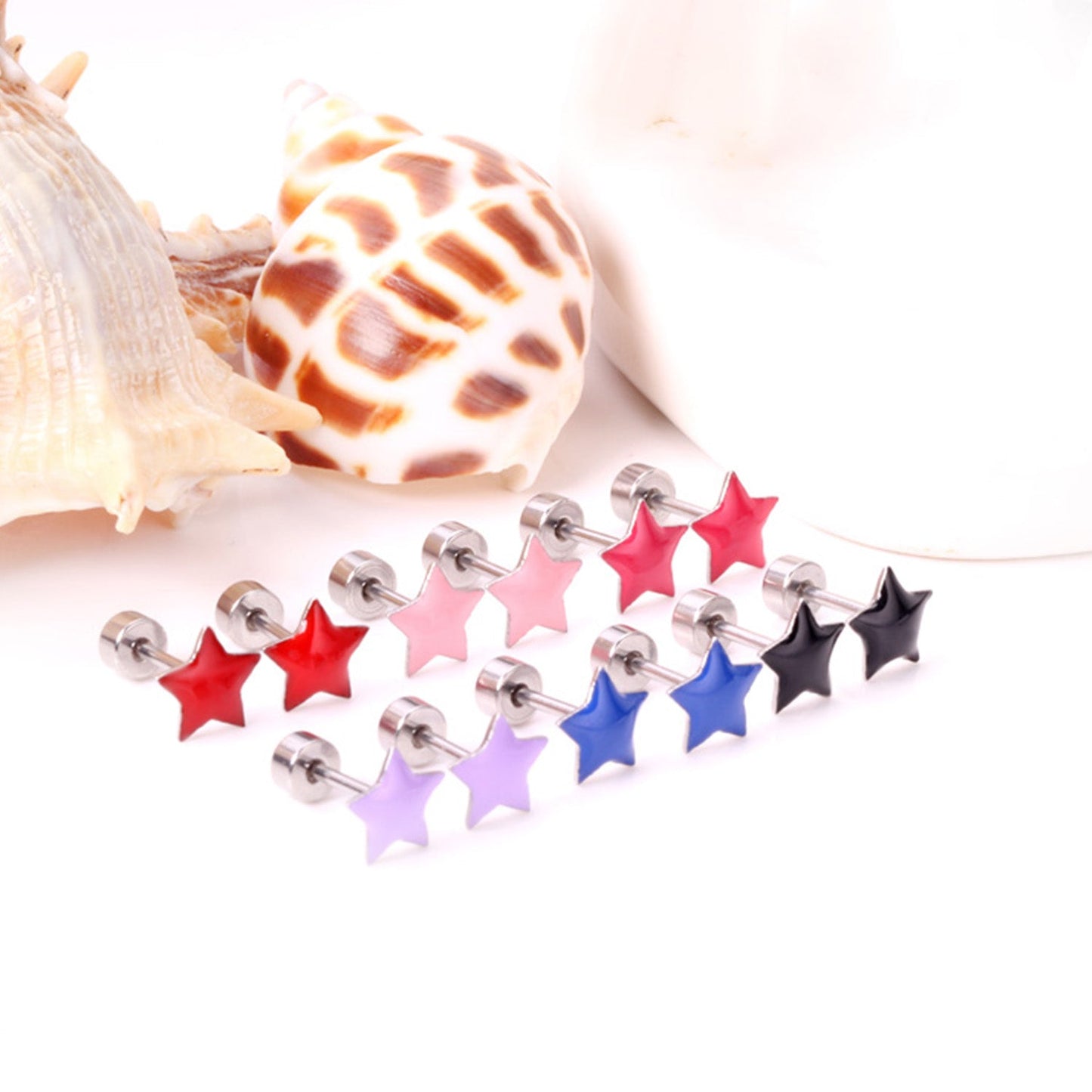 12 pairs steel/golden star ombre screwback stud earrings