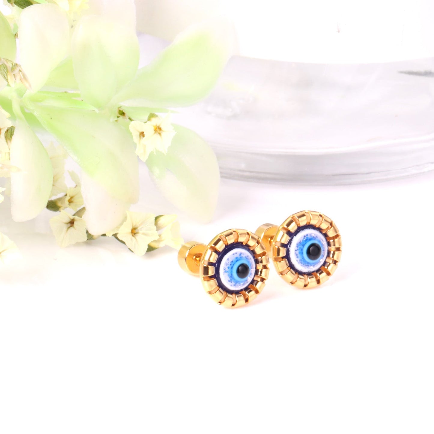 12 pairs Steel / Goldtone Screw In Glitter Cat Eye Earrings