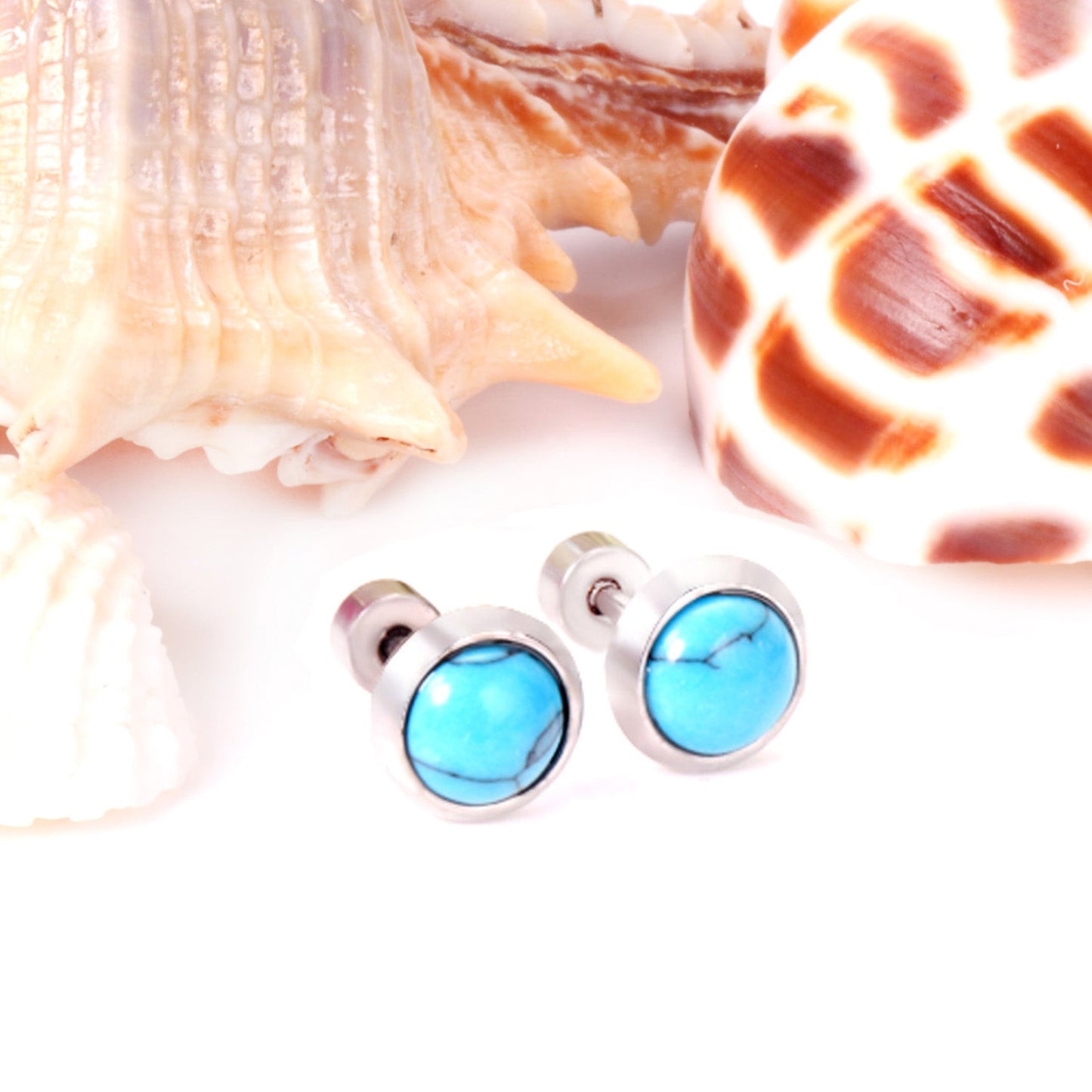 12 pairs 4mm/6mm/8mm Steel Color/Gold Turquoise Screwback Earrings