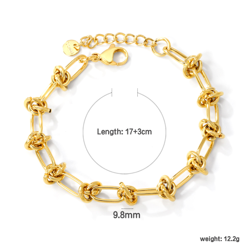 18K Gold PVD Knotted Paperclip Chain Bracelet | 304 Stainless Steel Waterproof Jewelry
