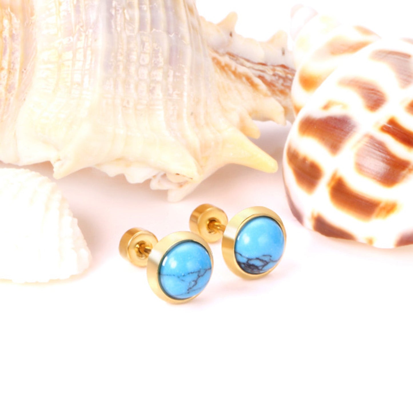12 pairs 4mm/6mm/8mm Steel Color/Gold Turquoise Screwback Earrings