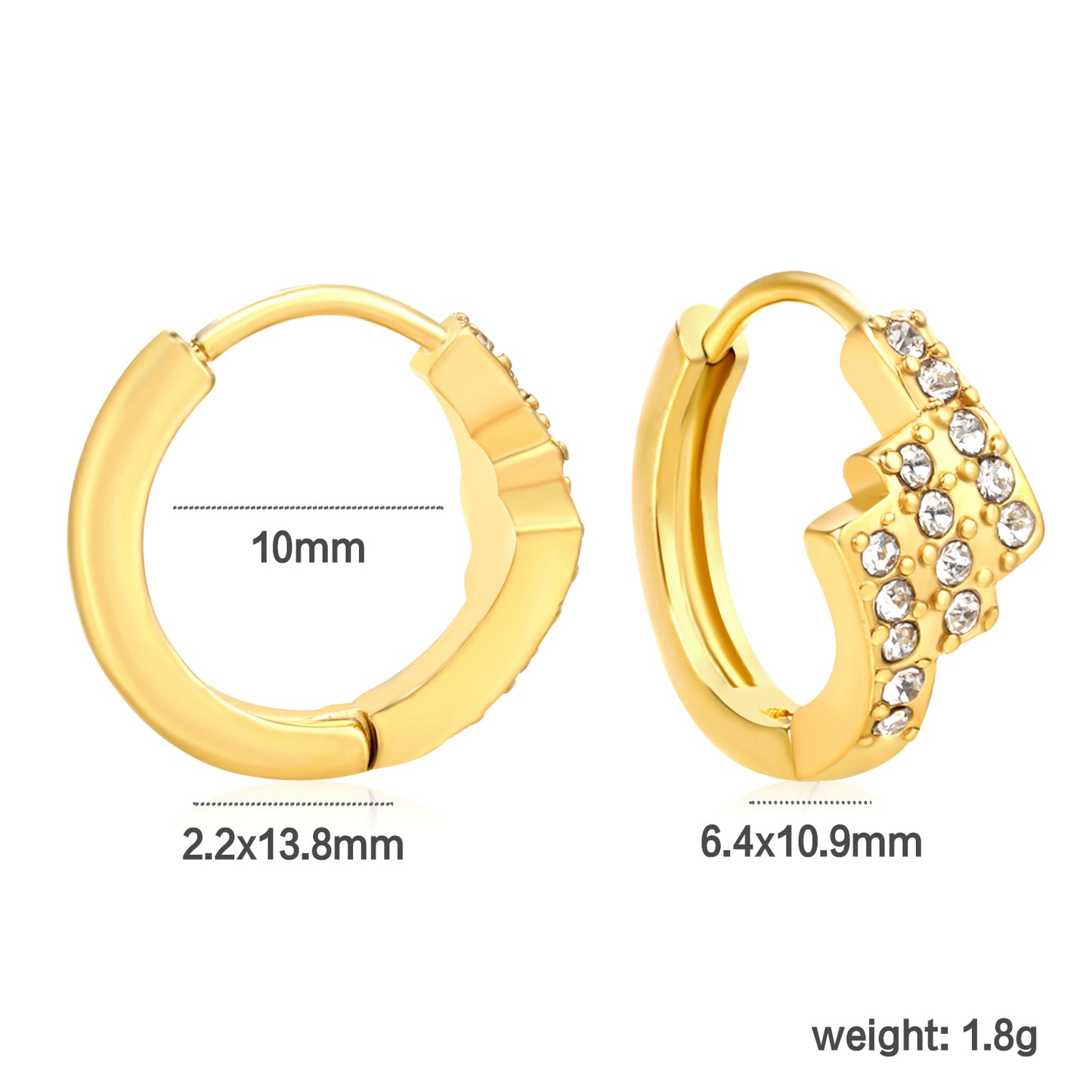 ✨ Wholesale Gold Stainless Steel Ear Cuff Set - 5 Geometric Designs w/ White Crystals | 10mm Adjustable (1.7-2.2g)