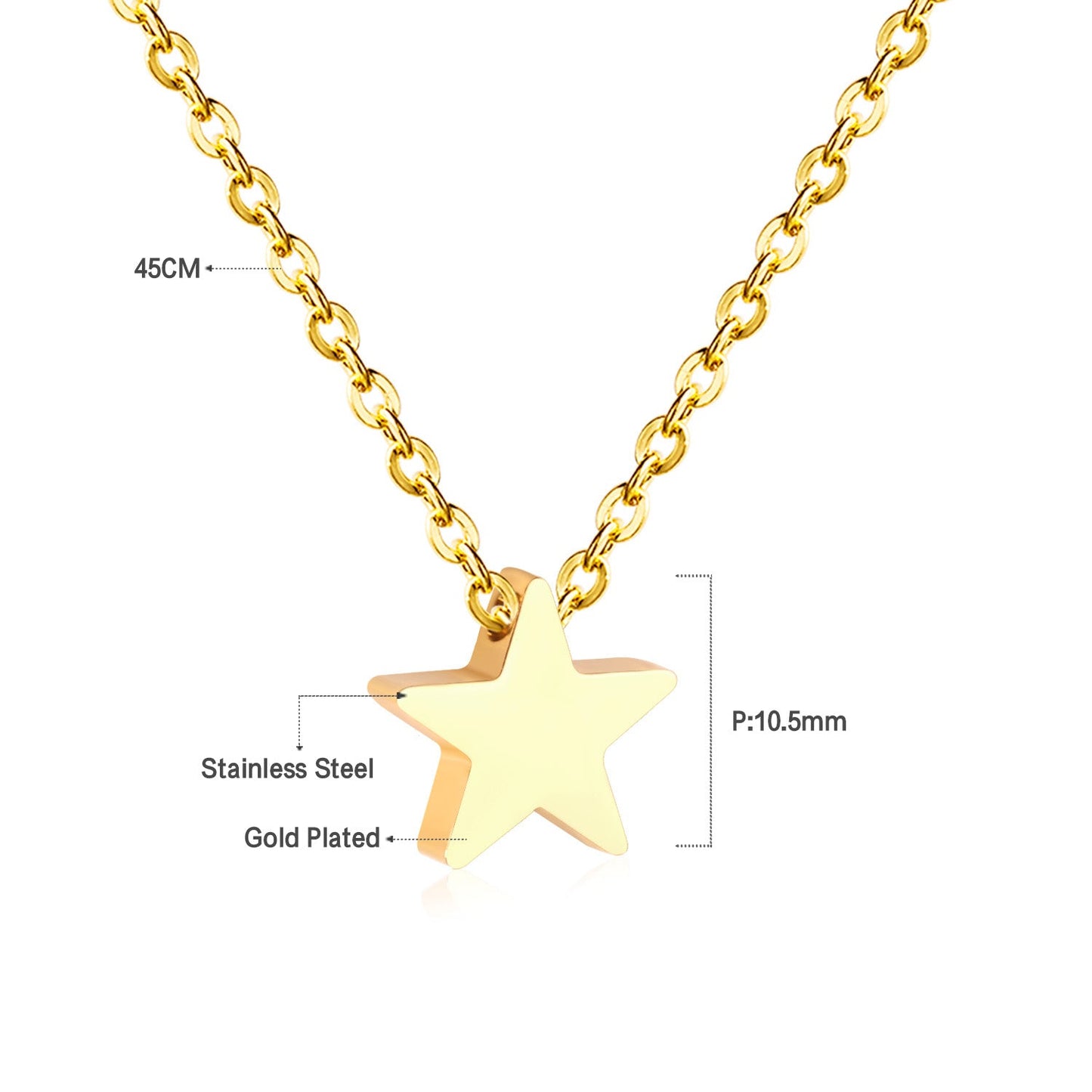 Wholesale Rose Gold & Gold & Steel Glossy Star Pendant Necklace