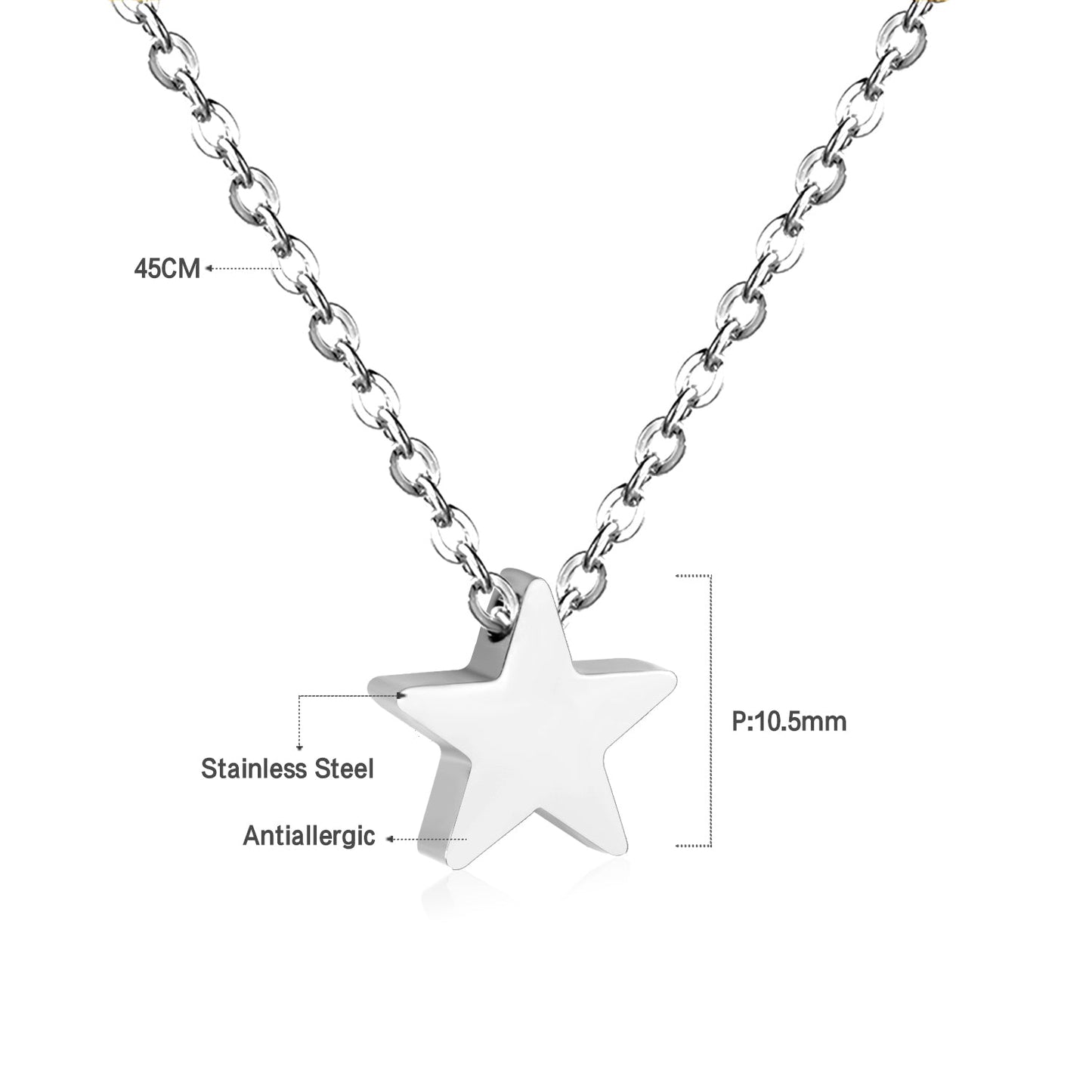 Wholesale Rose Gold & Gold & Steel Glossy Star Pendant Necklace