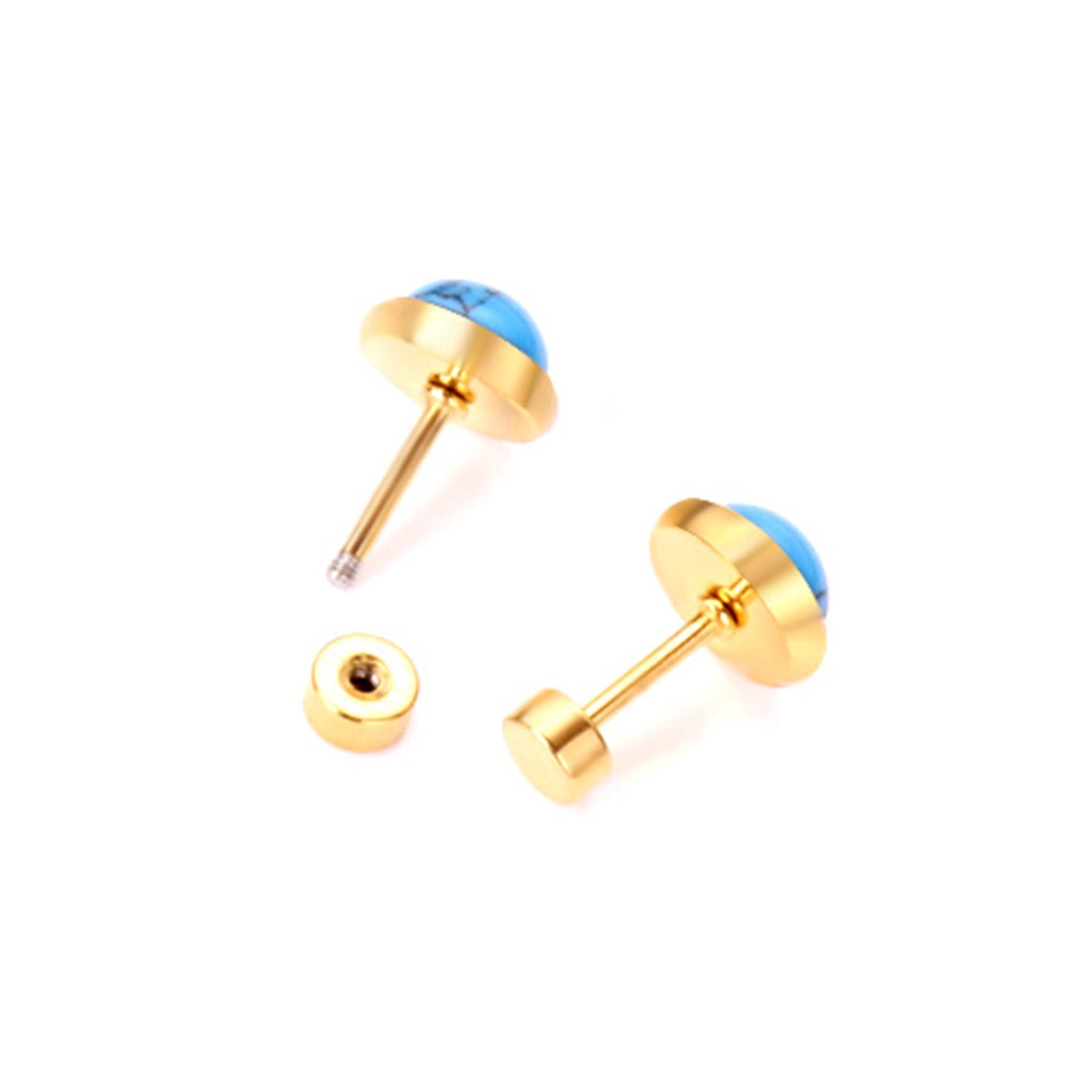 12 pairs 4mm/6mm/8mm Steel Color/Gold Turquoise Screwback Earrings