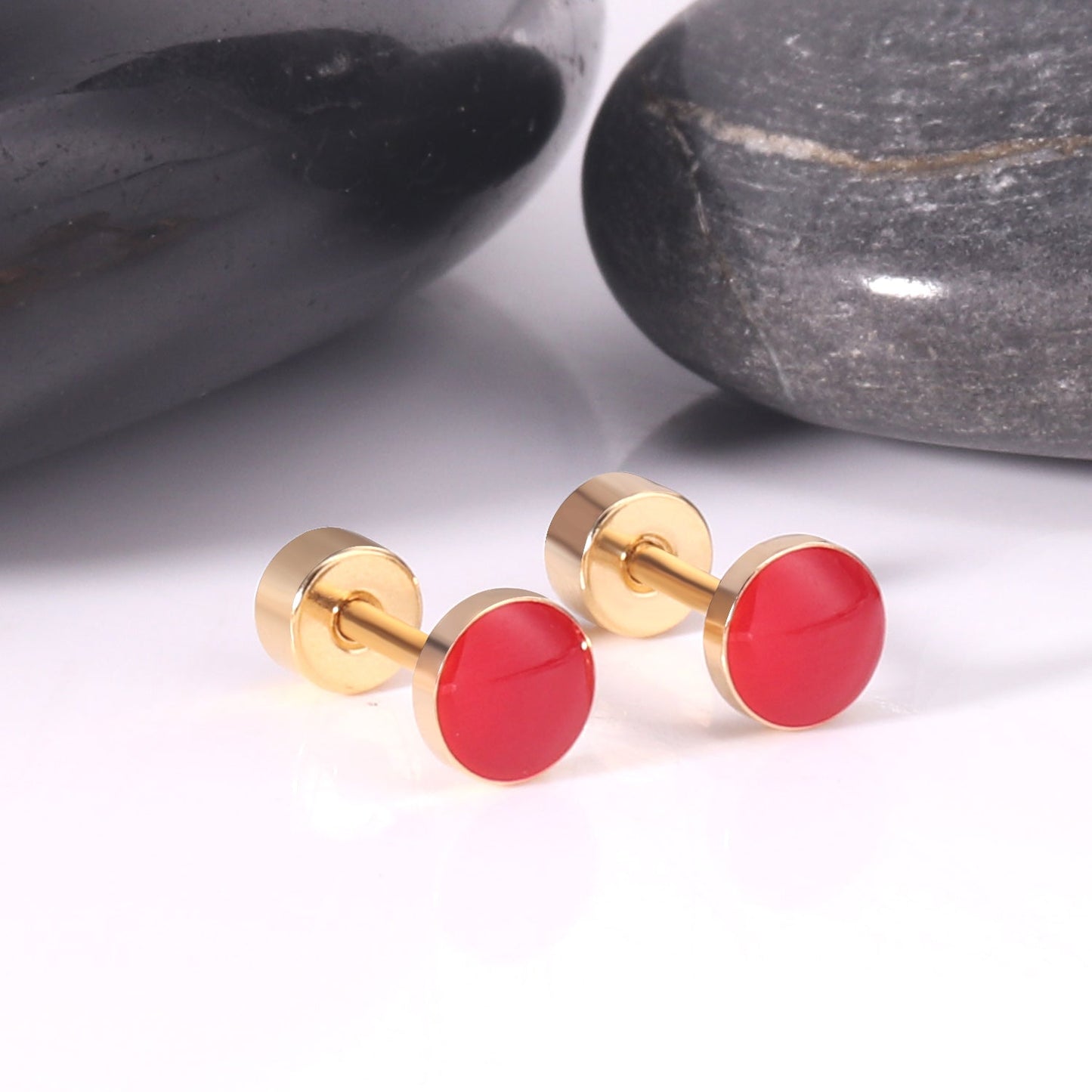 12 pairs 5mm Steel / Goldtone Round Mixed Color Screwback Stud Earrings