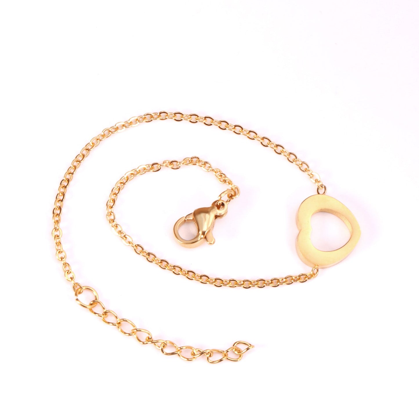 Steel color gold hollow heart accessory bracelet without diamonds 12mm 18+3cm