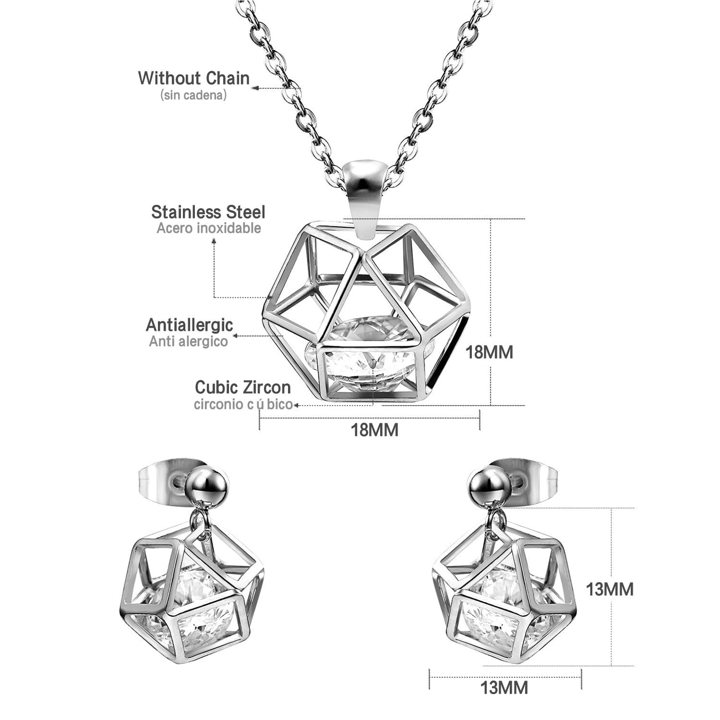 Gold/Steel Mesh Wisps with Geometric Interior + Diamond Jewelry Set