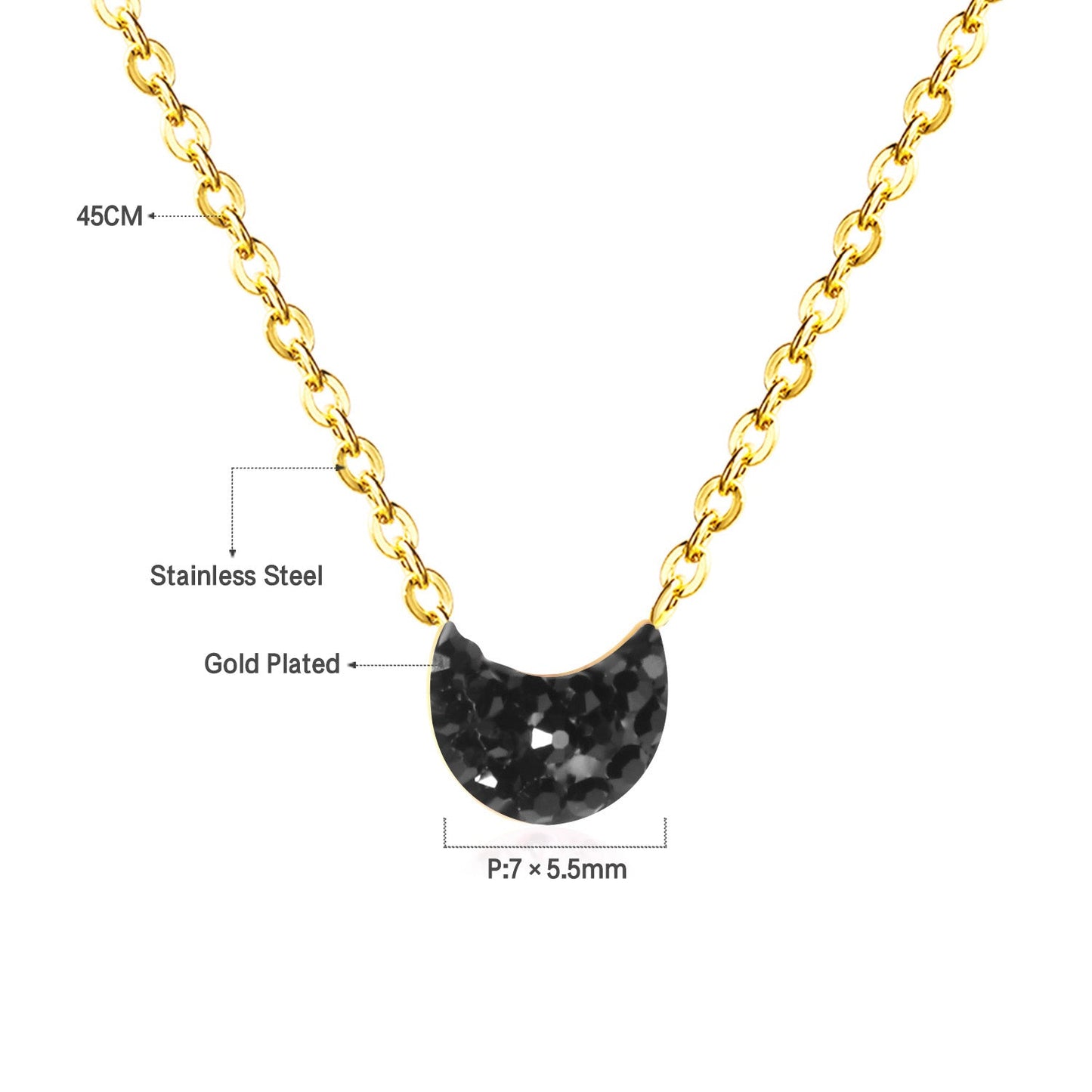 Multiple Colors Moon Shaped Dip Black Black Mineral Red Pink Champagne Dark Blue White Clay Necklace