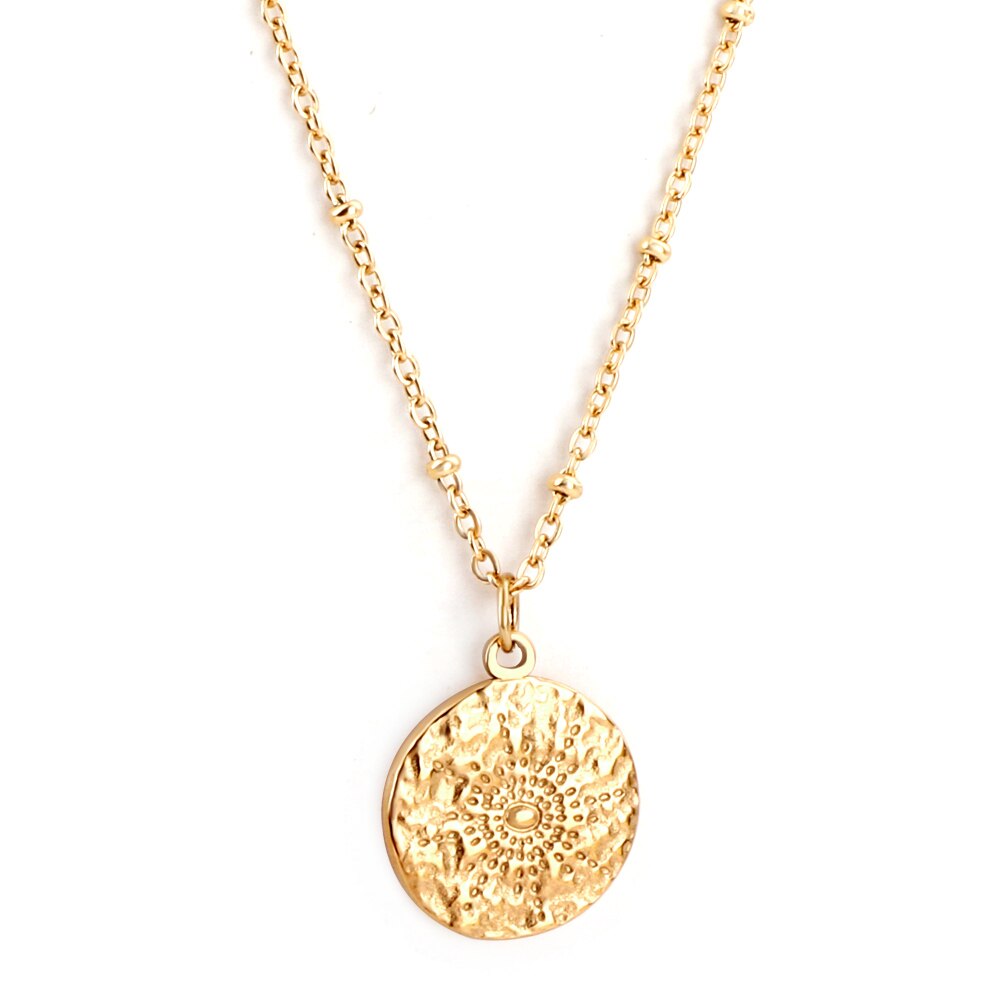 Wholesale Stainless Steel Chains Necklace for Women Girls Gold Color Round Lucky Star Pendant Collars Female Accessorie 2025 New
