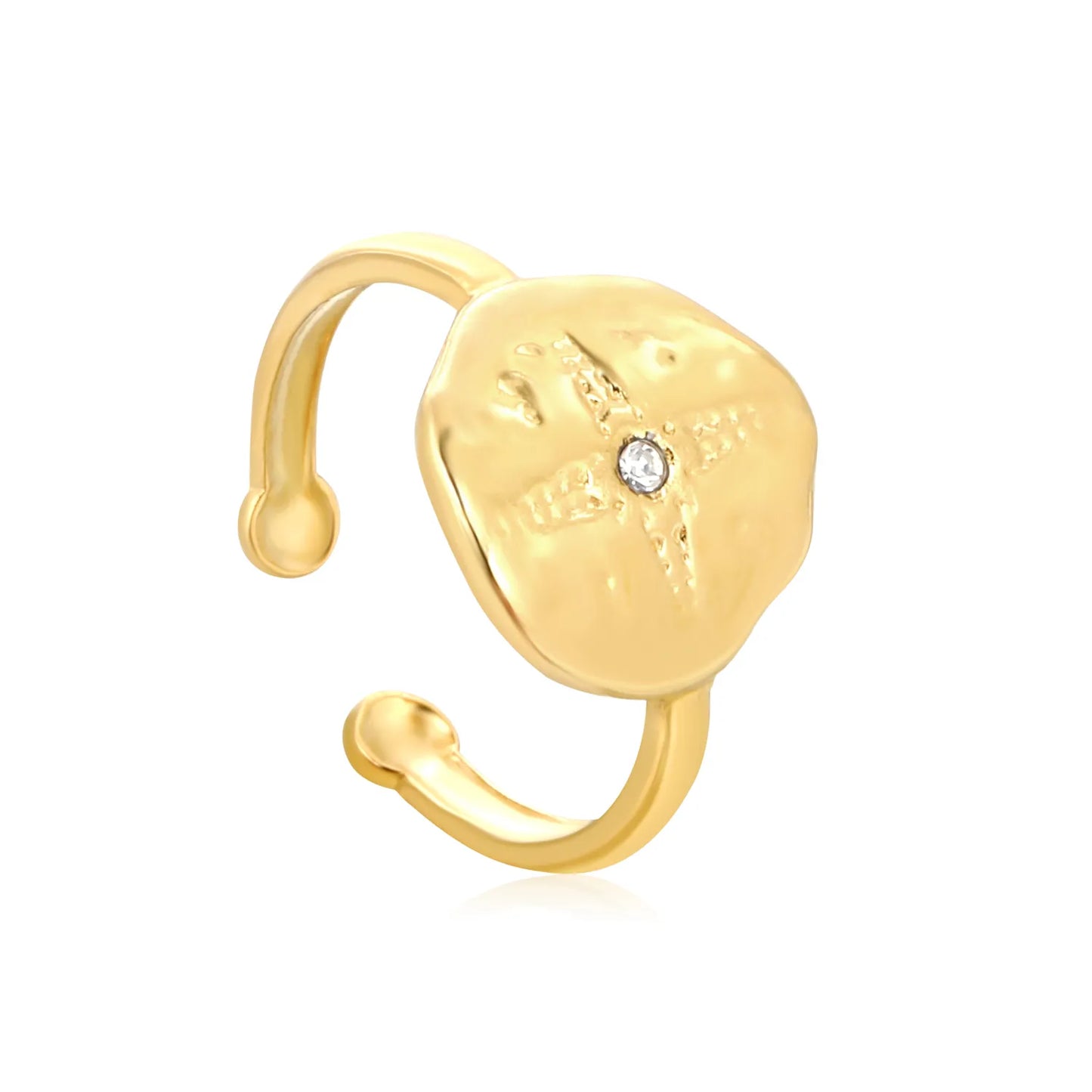 ✨ 13.5mm Four-Point&12.6mm Eight-Point Star Diamond Ring ✨ Gold Stainless Steel Adjustable Open Ring | Size 8 | Wholesale Bulk