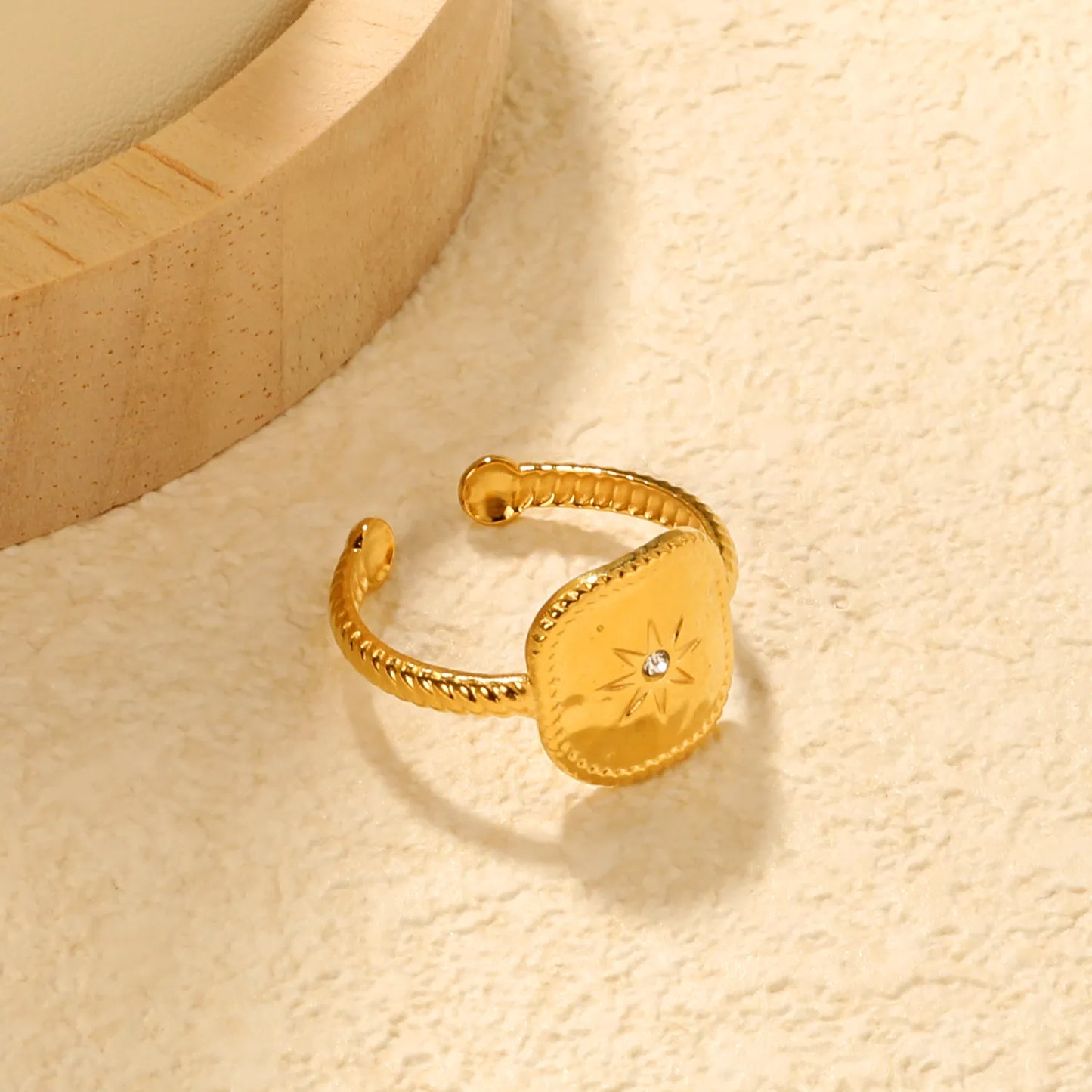 ✨ 13.5mm Four-Point&12.6mm Eight-Point Star Diamond Ring ✨ Gold Stainless Steel Adjustable Open Ring | Size 8 | Wholesale Bulk