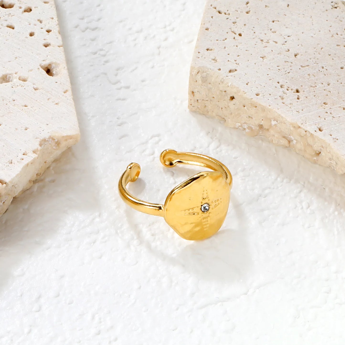 ✨ 13.5mm Four-Point&12.6mm Eight-Point Star Diamond Ring ✨ Gold Stainless Steel Adjustable Open Ring | Size 8 | Wholesale Bulk