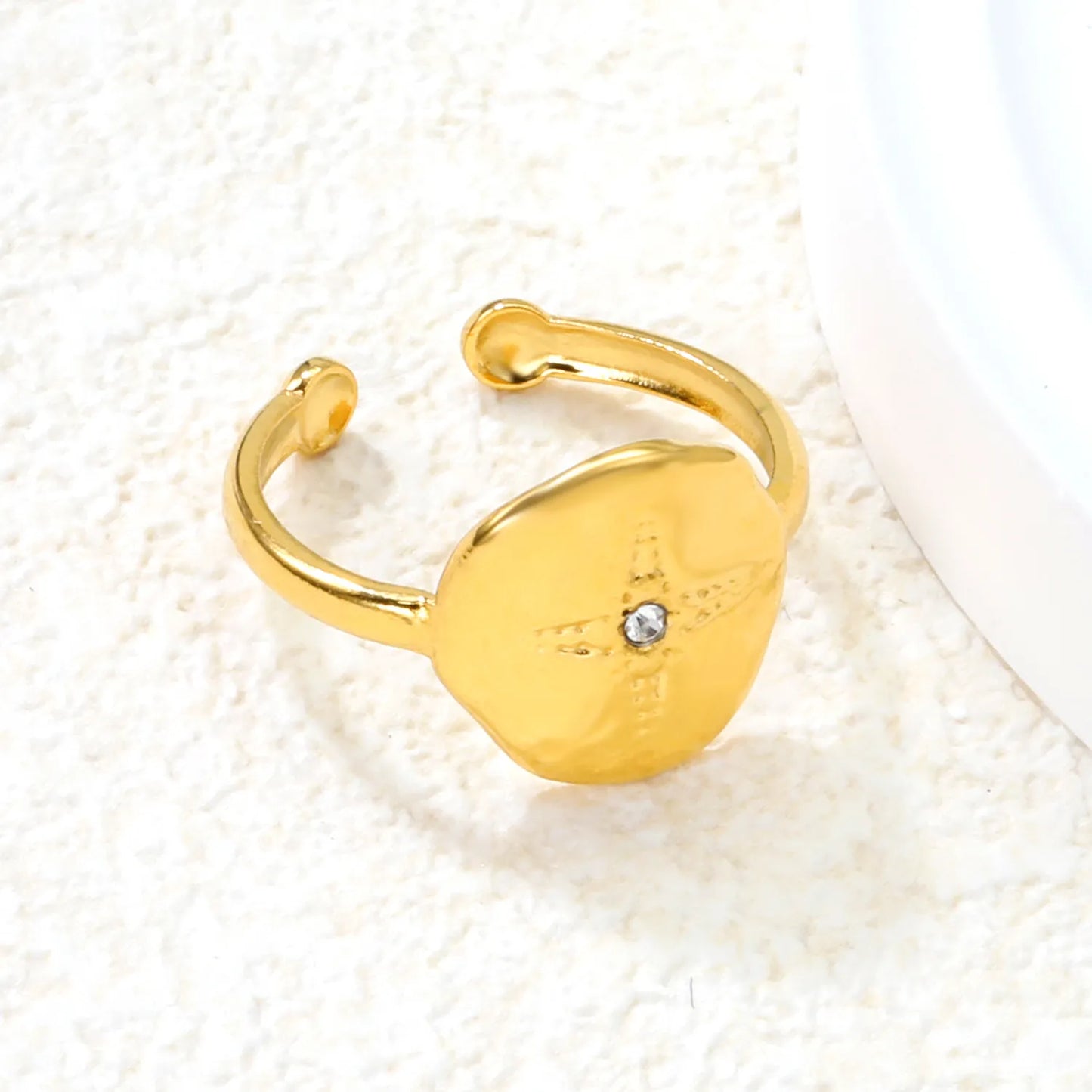 ✨ 13.5mm Four-Point&12.6mm Eight-Point Star Diamond Ring ✨ Gold Stainless Steel Adjustable Open Ring | Size 8 | Wholesale Bulk