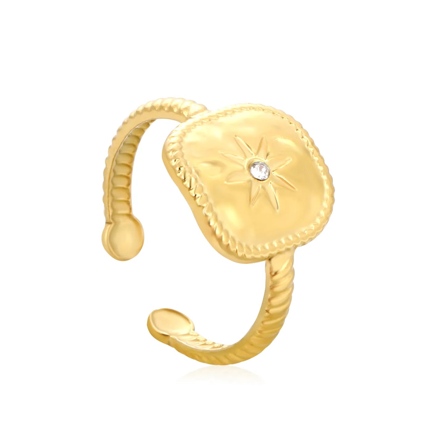 ✨ 13.5mm Four-Point&12.6mm Eight-Point Star Diamond Ring ✨ Gold Stainless Steel Adjustable Open Ring | Size 8 | Wholesale Bulk