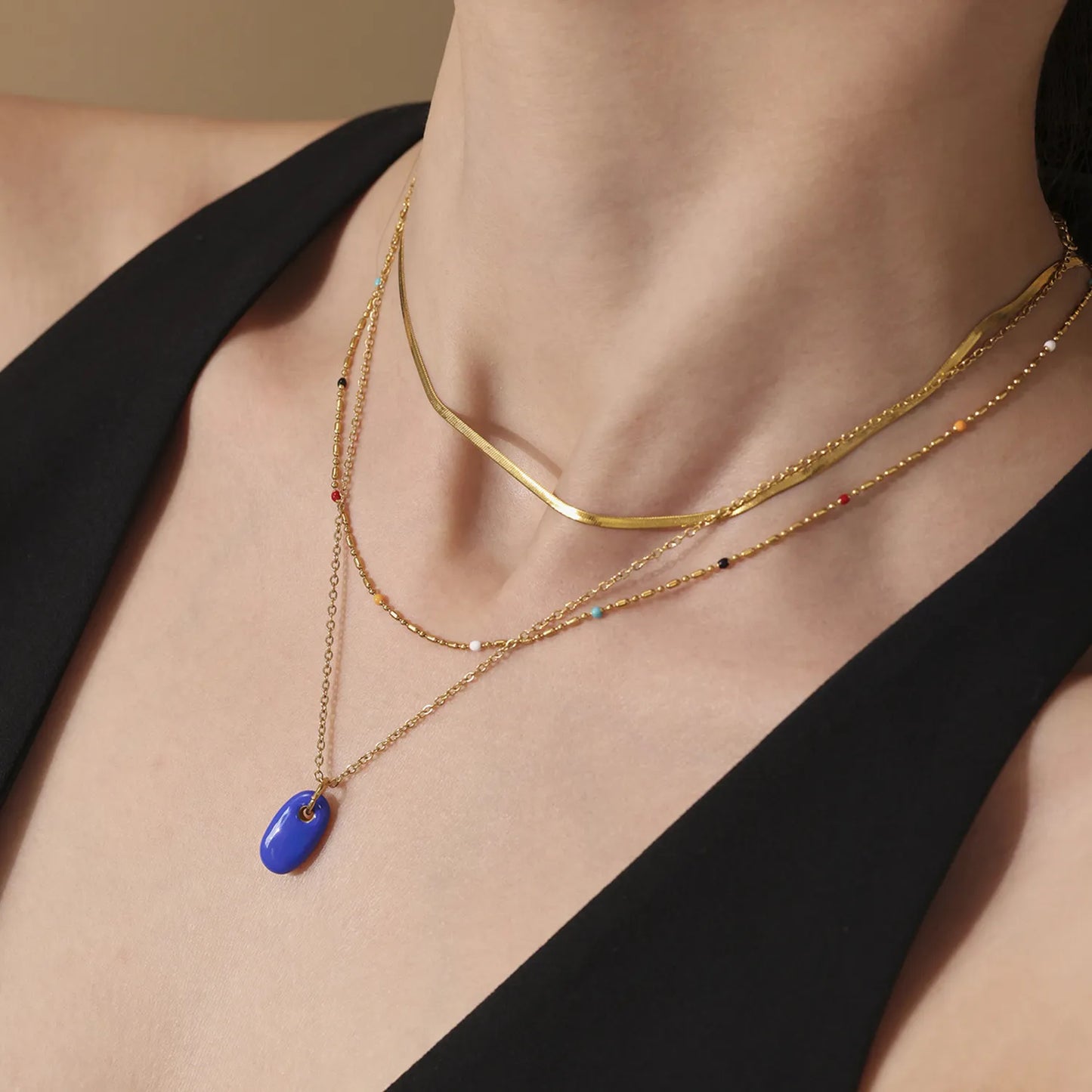 18K Gold Enamel Oval Pendant Necklace Collection | 4 Color Options (White/Blue/Green/Turquoise) | Adjustable Chain | Wholesale (MOQ 12)