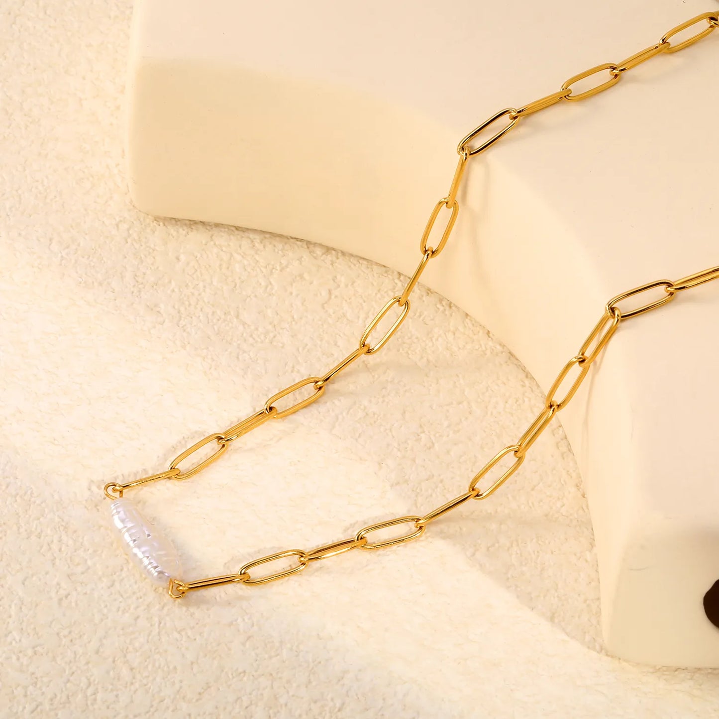 Baroque Irregular Freshwater Pearl Paperclip Chain Necklace | Adjustable 40+5cm | Wholesale MOQ 12
