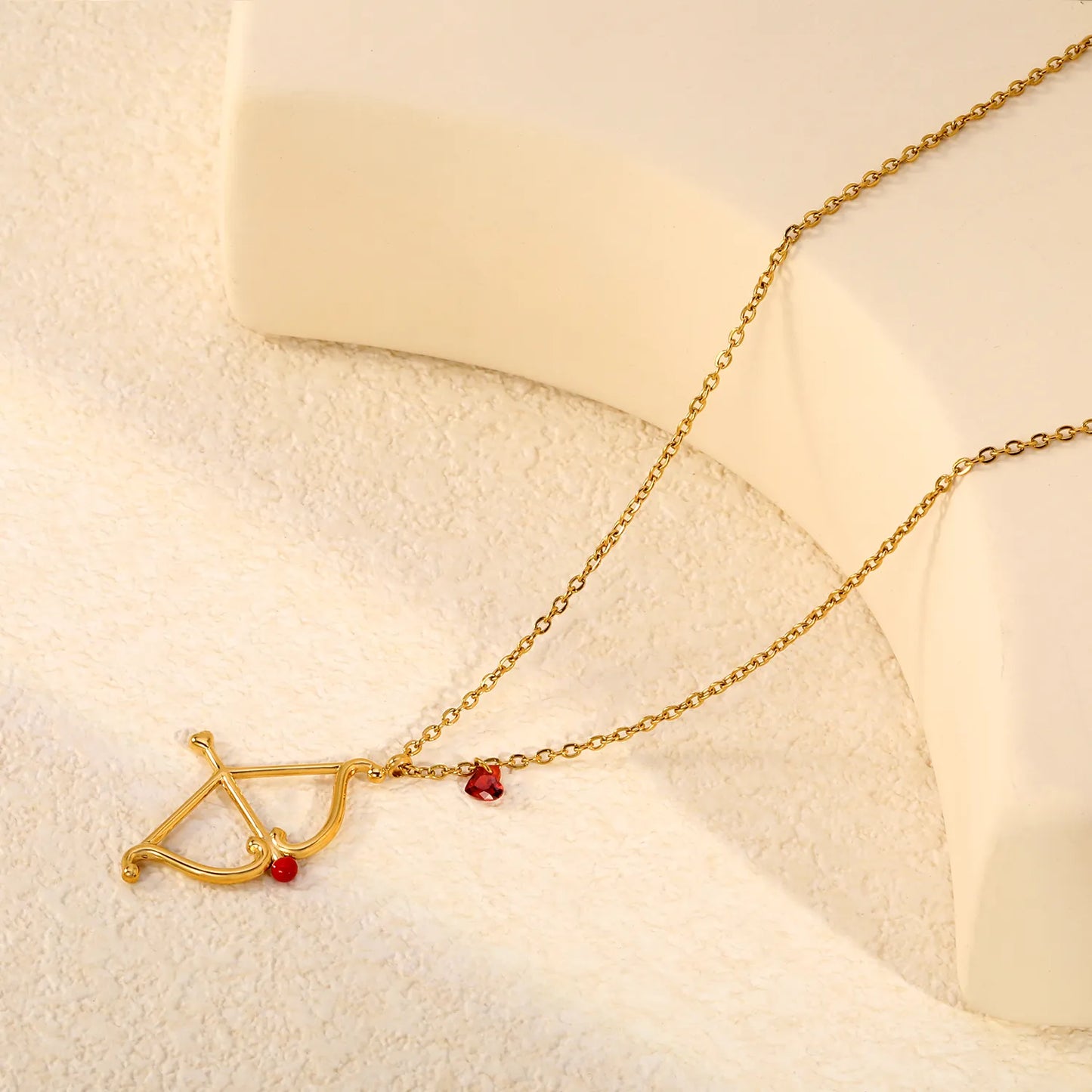 Cupid’s Bow & Arrow Red Heart CZ Pendant Necklace | Adjustable 40+5cm | Wholesale MOQ 12
