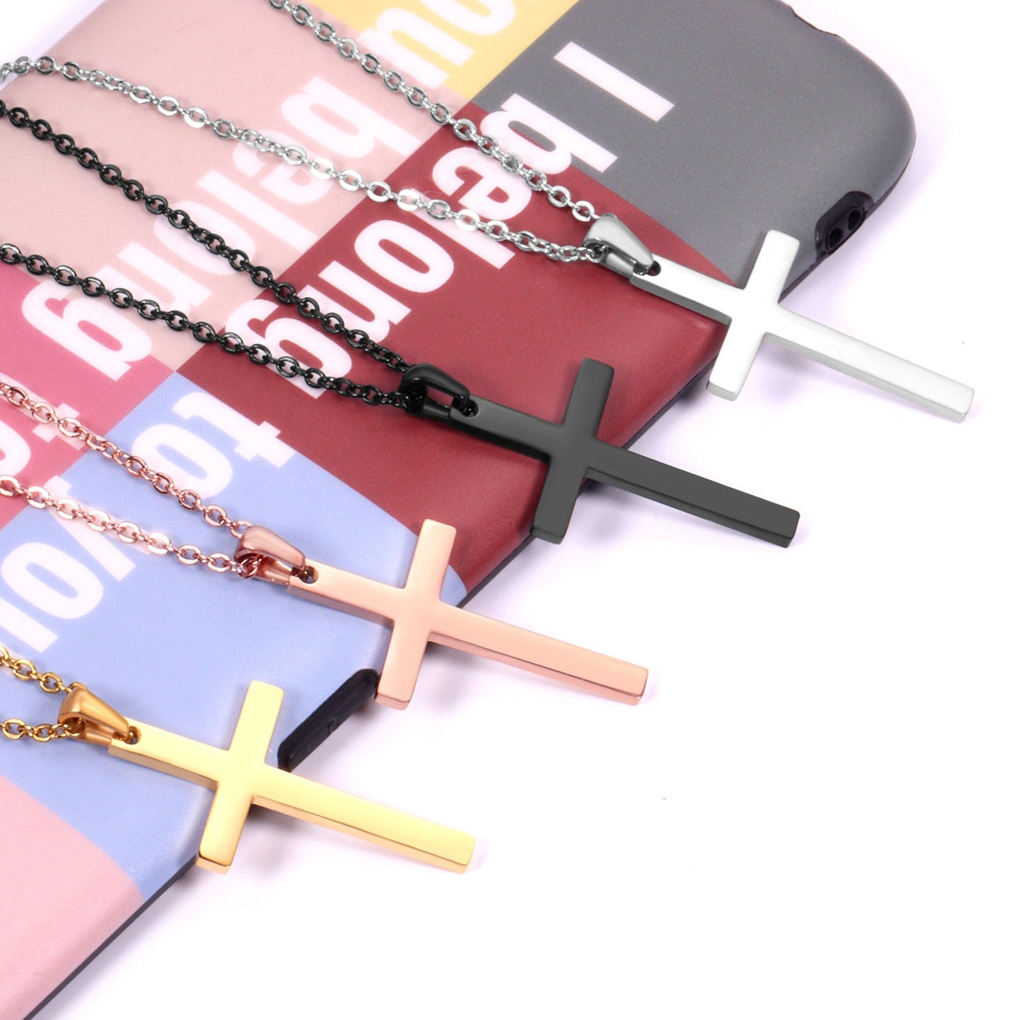 Large 4 Color Cross Pendant Necklace