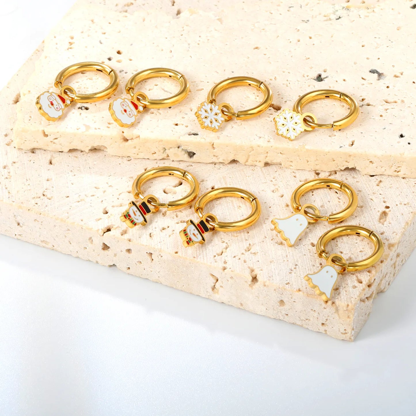 🔔 Wholesale Christmas Earrings Collection | Various Holiday Designs in One Set | Santa, Tree, Snowflake & More | Gold Plated Stainless Steel Studs