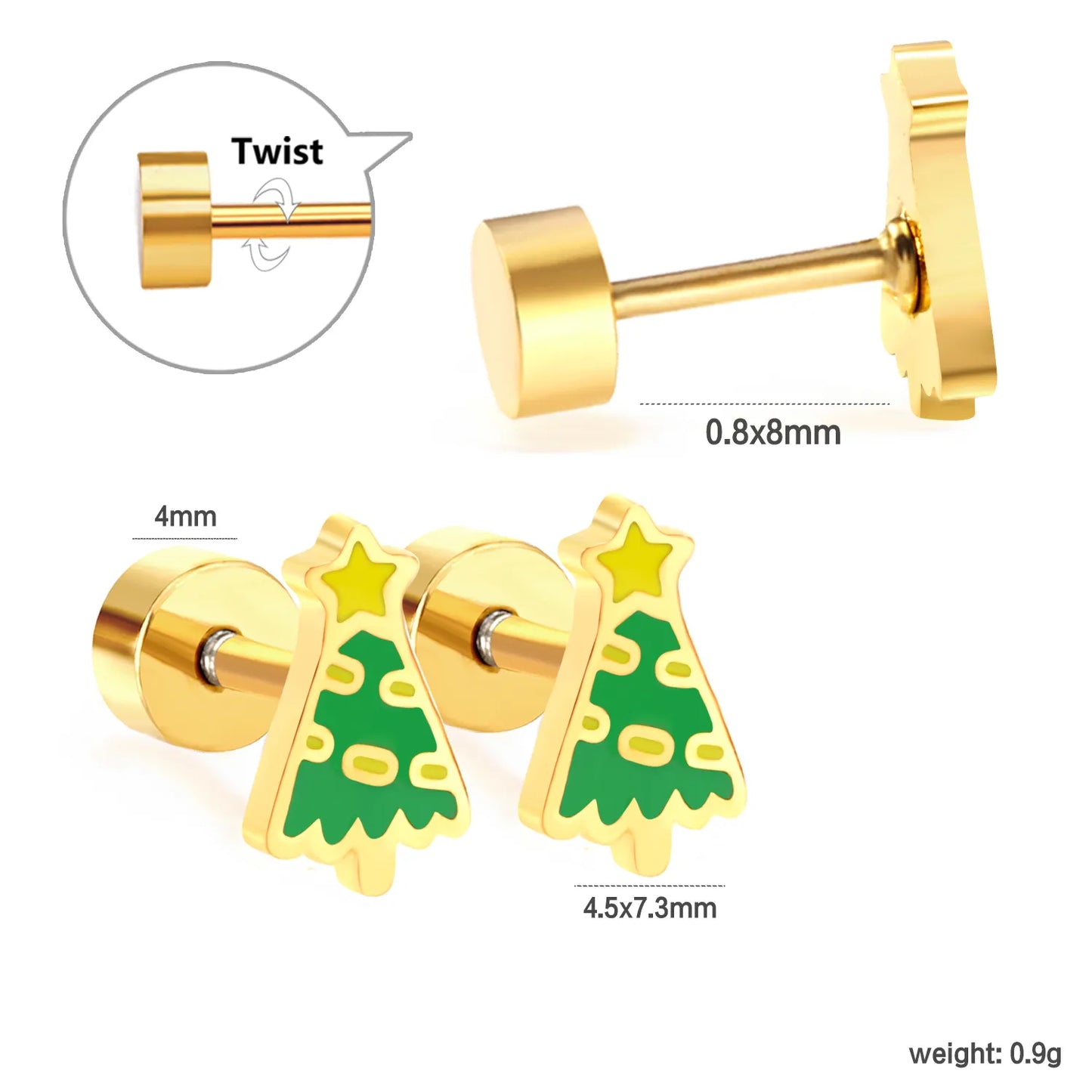 🎅 Wholesale Christmas Spiral Earrings | Santa/Tree/Snowflake Designs | Gold Plated Stainless Steel Hoops | Holiday Party Jewelry