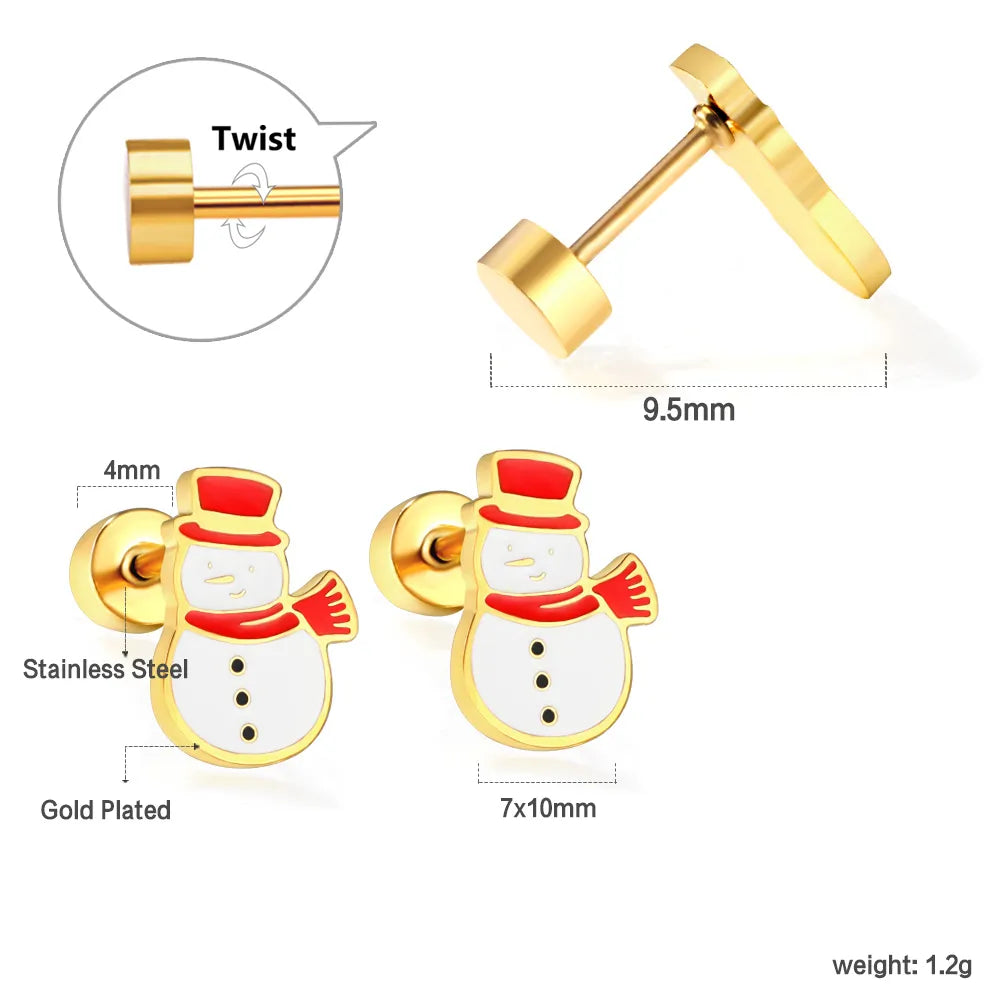 🎅 Wholesale Christmas Spiral Earrings | Santa/Tree/Snowflake Designs | Gold Plated Stainless Steel Hoops | Holiday Party Jewelry