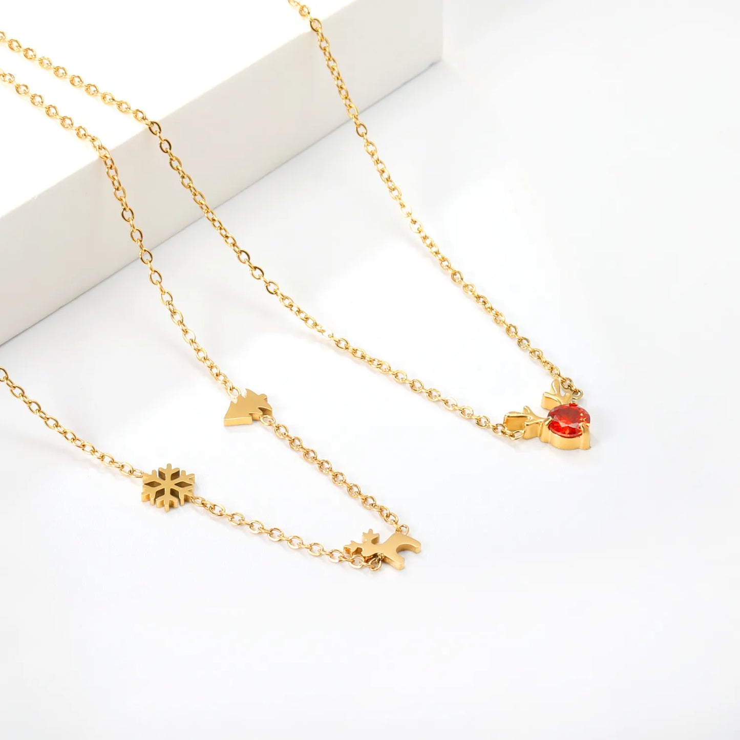 🎁 Wholesale Christmas Charm Necklace | Santa/Tree/Star/Snowflake Pendants | Gold or Rose Gold Plated Stainless Steel Chain | Holiday Gift Jewelry
