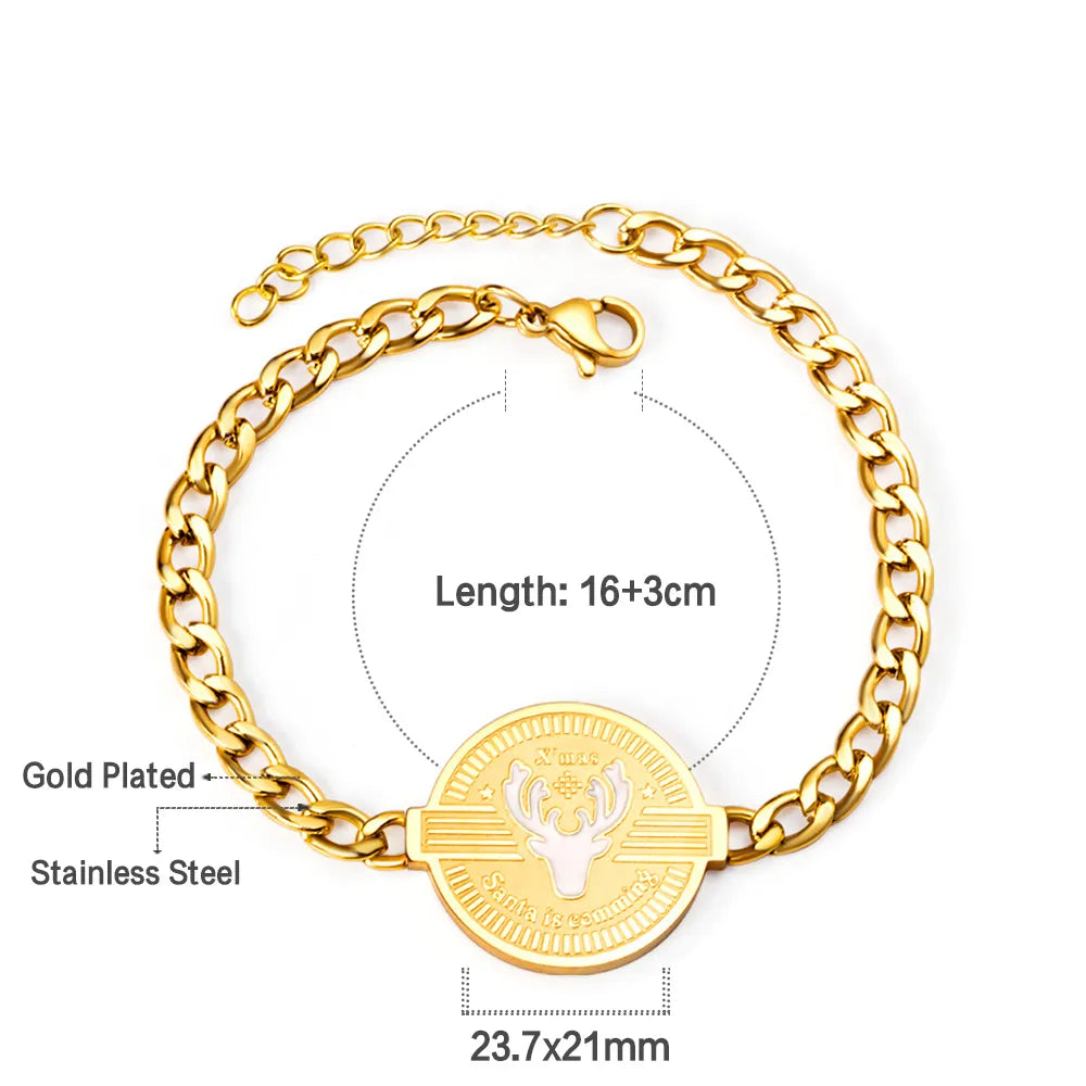 🎄 Wholesale Christmas Charm Bracelet | Gold Plated Holiday Design | Santa/Snowflake/Tree Charms | Stainless Steel Adjustable Bangle