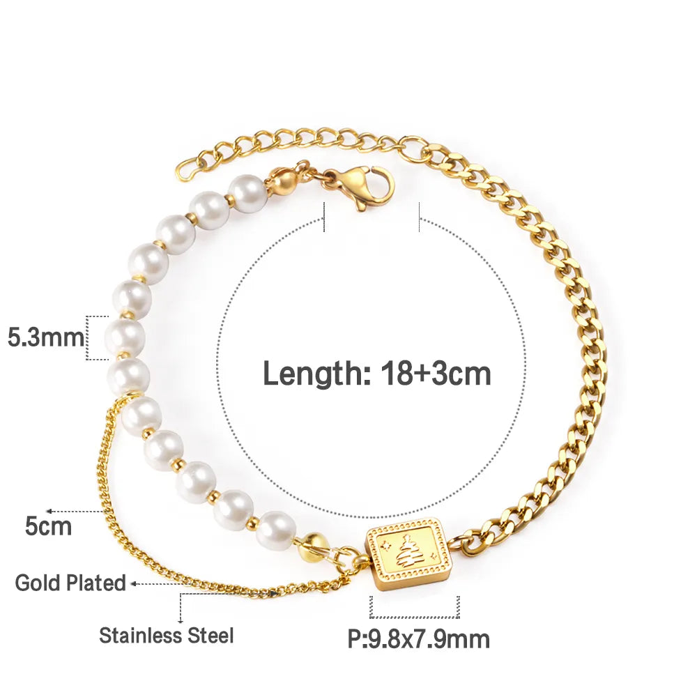 🎄 Wholesale Christmas Charm Bracelet | Gold Plated Holiday Design | Santa/Snowflake/Tree Charms | Stainless Steel Adjustable Bangle