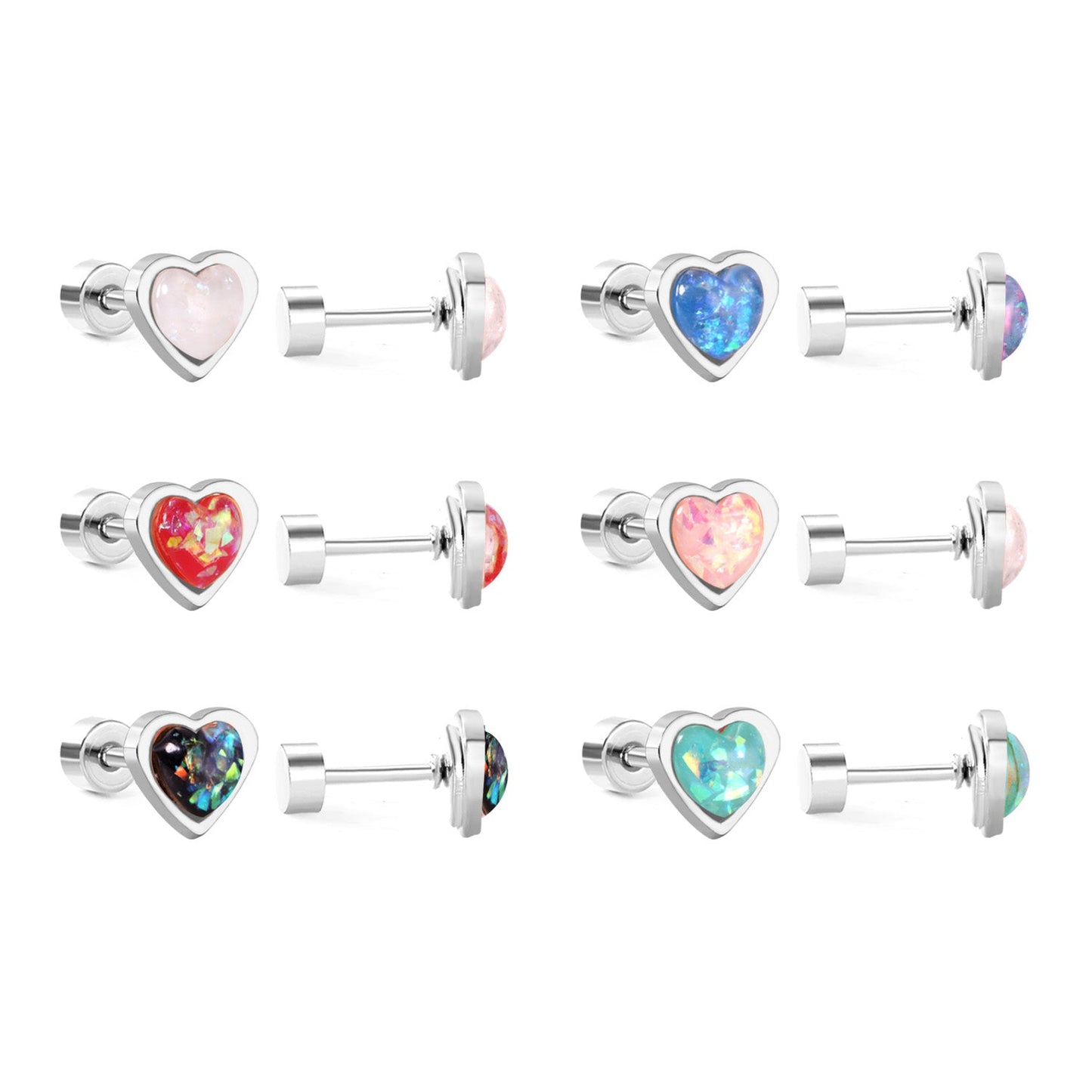 12 pairs steel/golden heart shaped gravel ombre screw back stud earrings
