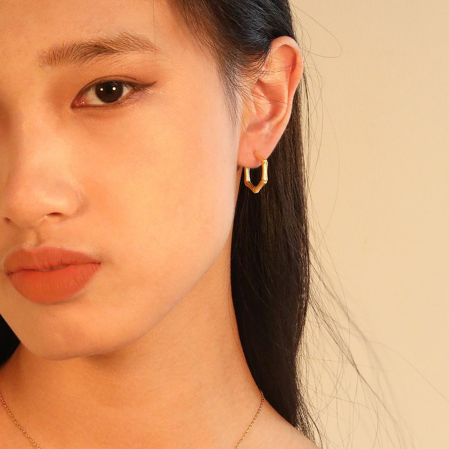 Stainless Steel Hexagon Bamboo C Hoop Enamel Girls Kids Earrings