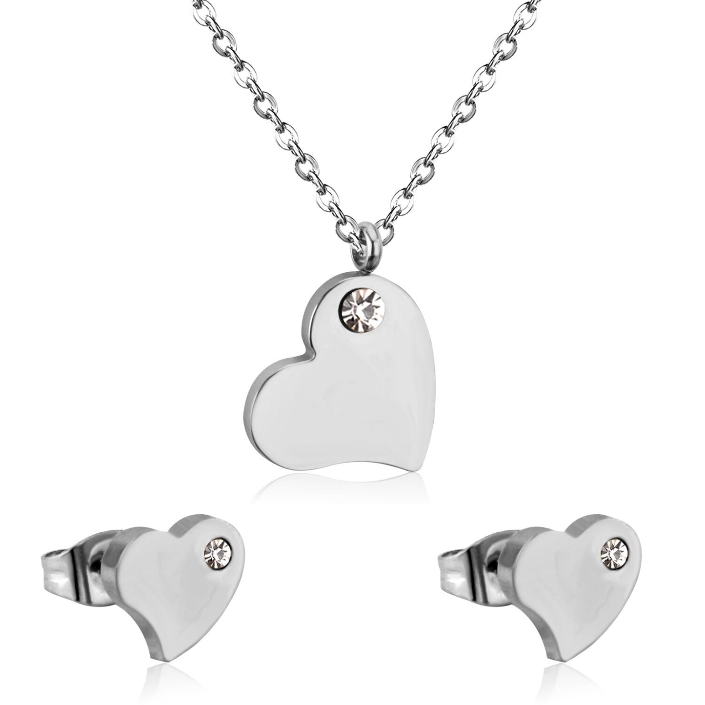 Hot Selling Heart Shaped Pendant CZ Necklace And Earrings Set In Jewelry For Women With Free Chain Jewellry Parts